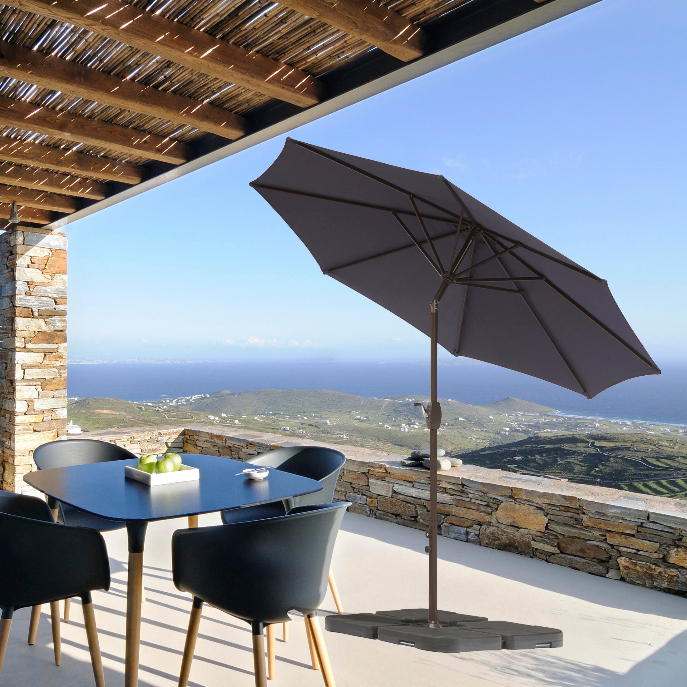 Belmont 9' Outdoor Patio Table Umbrella With Tilt And Crank, Gray, large