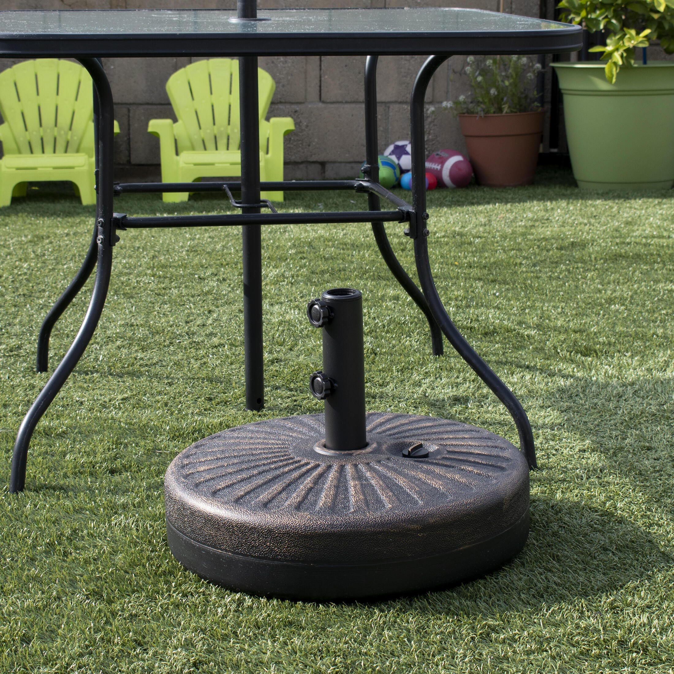 Spring 20" Outdoor Free Standing Umbrella Base, Bronze, rollover