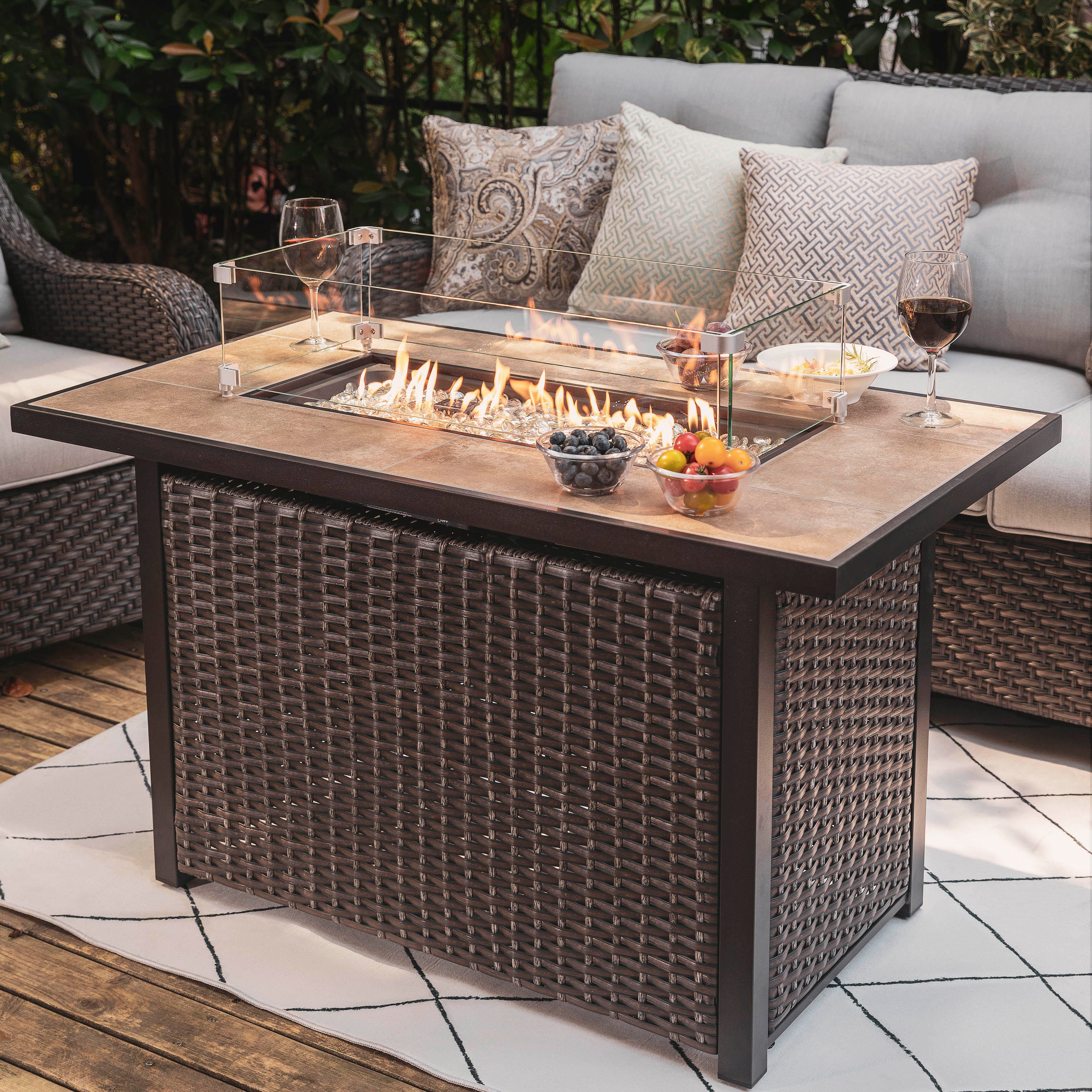 Nuu Garden Outdoor 43" Fire Pit Table with Glass Wind Guard, , large