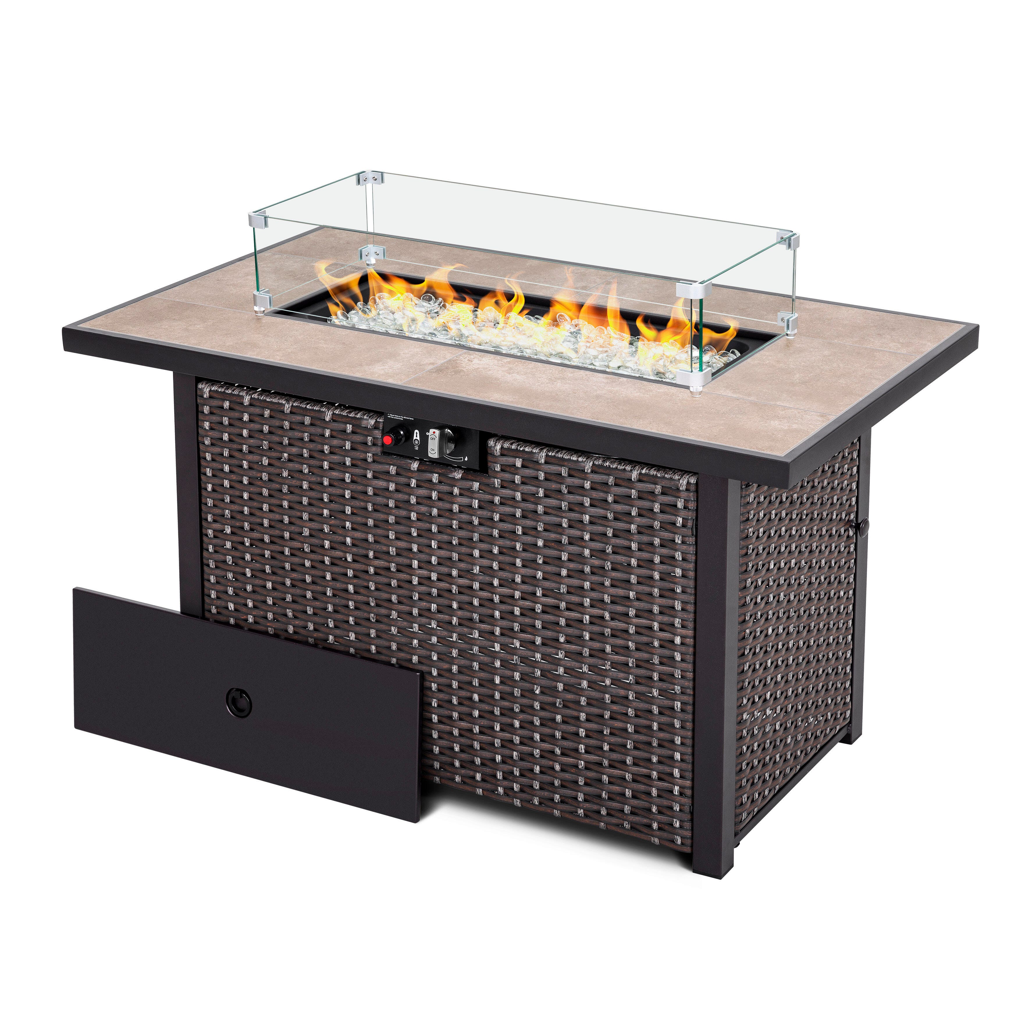 Nuu Garden Outdoor 43" Fire Pit Table with Glass Wind Guard, , large