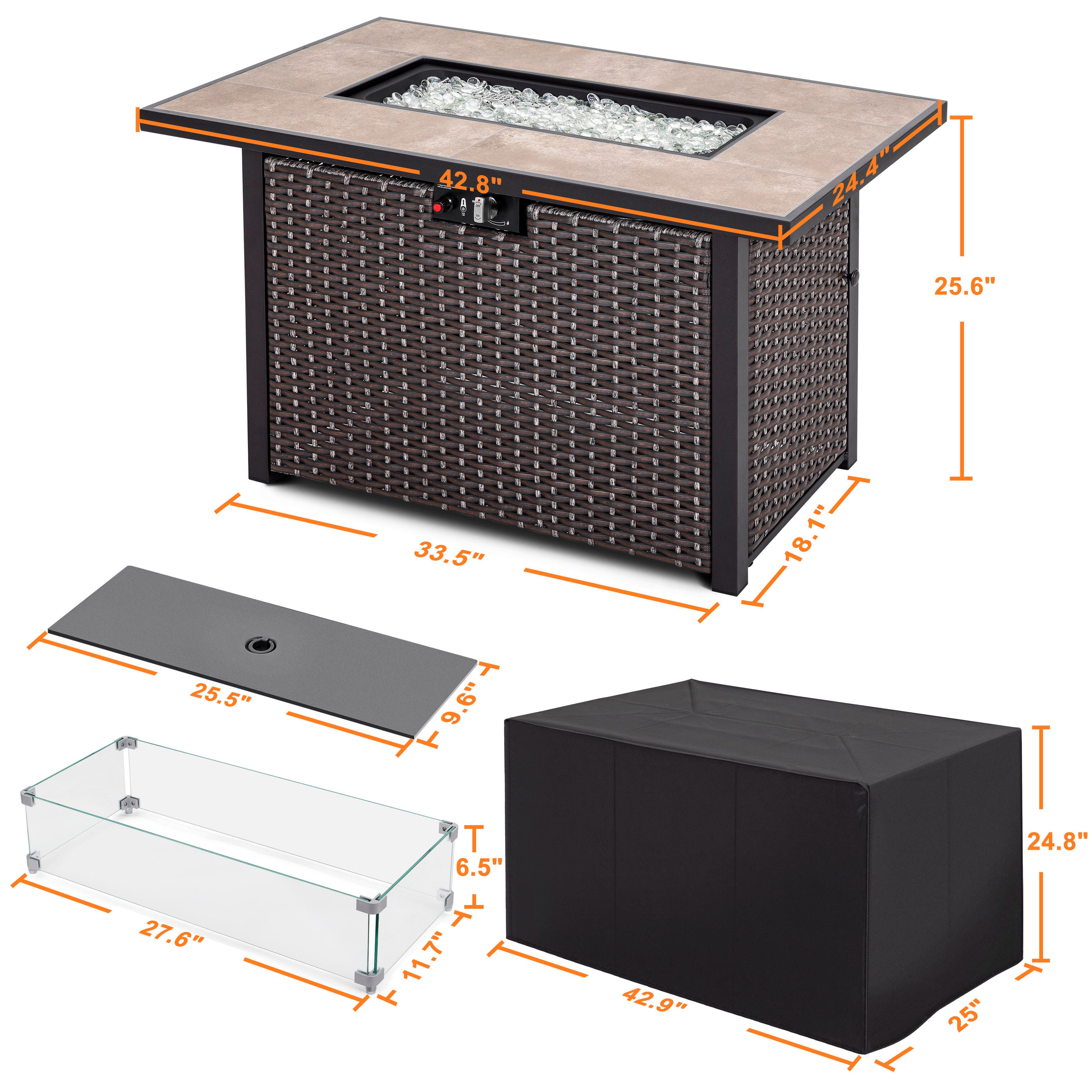 Nuu Garden Outdoor 43" Fire Pit Table with Glass Wind Guard, , large