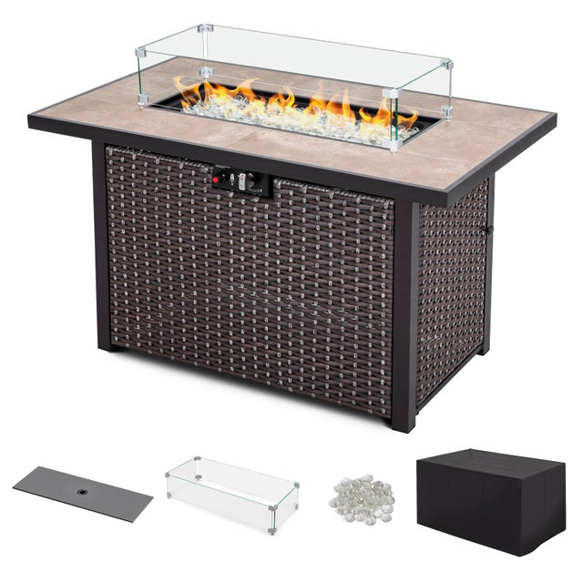 Nuu Garden Outdoor 43" Fire Pit Table with Glass Wind Guard