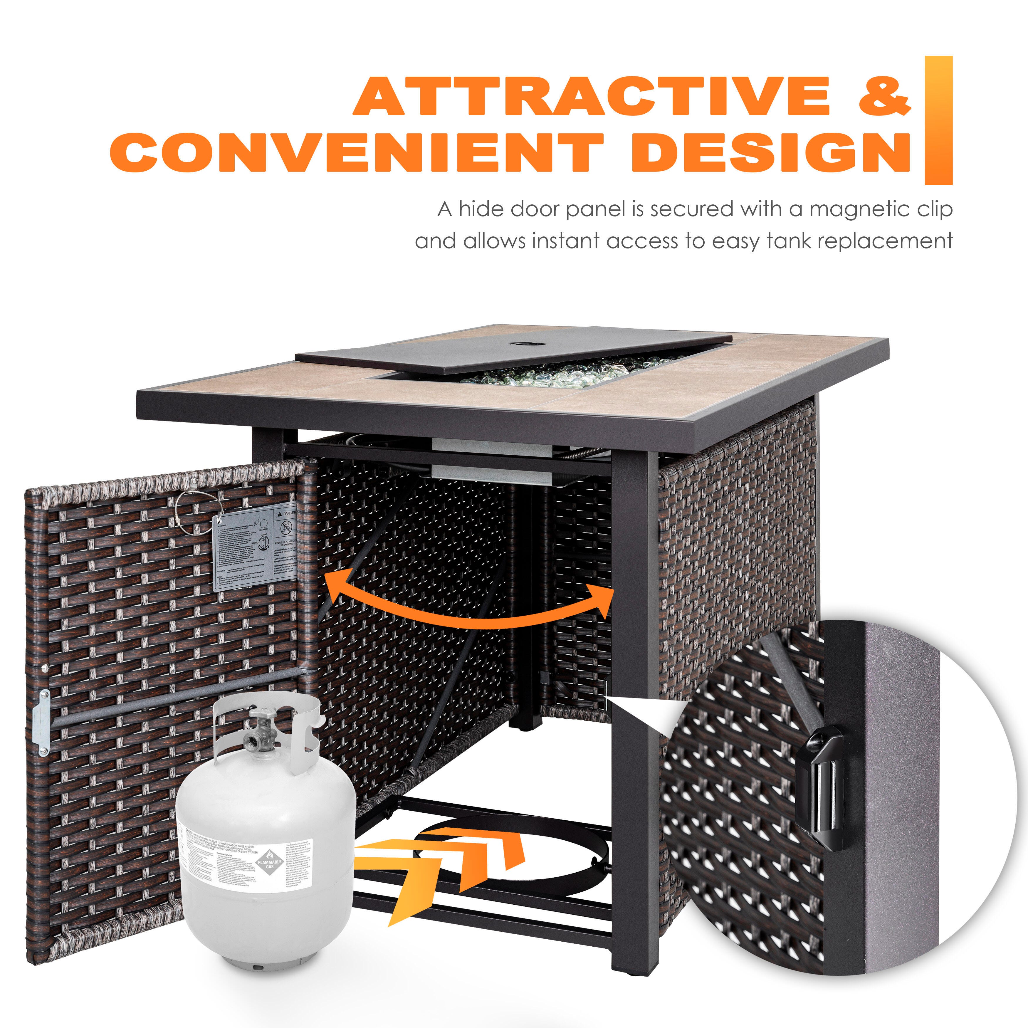 Nuu Garden Outdoor 43" Fire Pit Table with Glass Wind Guard, , large