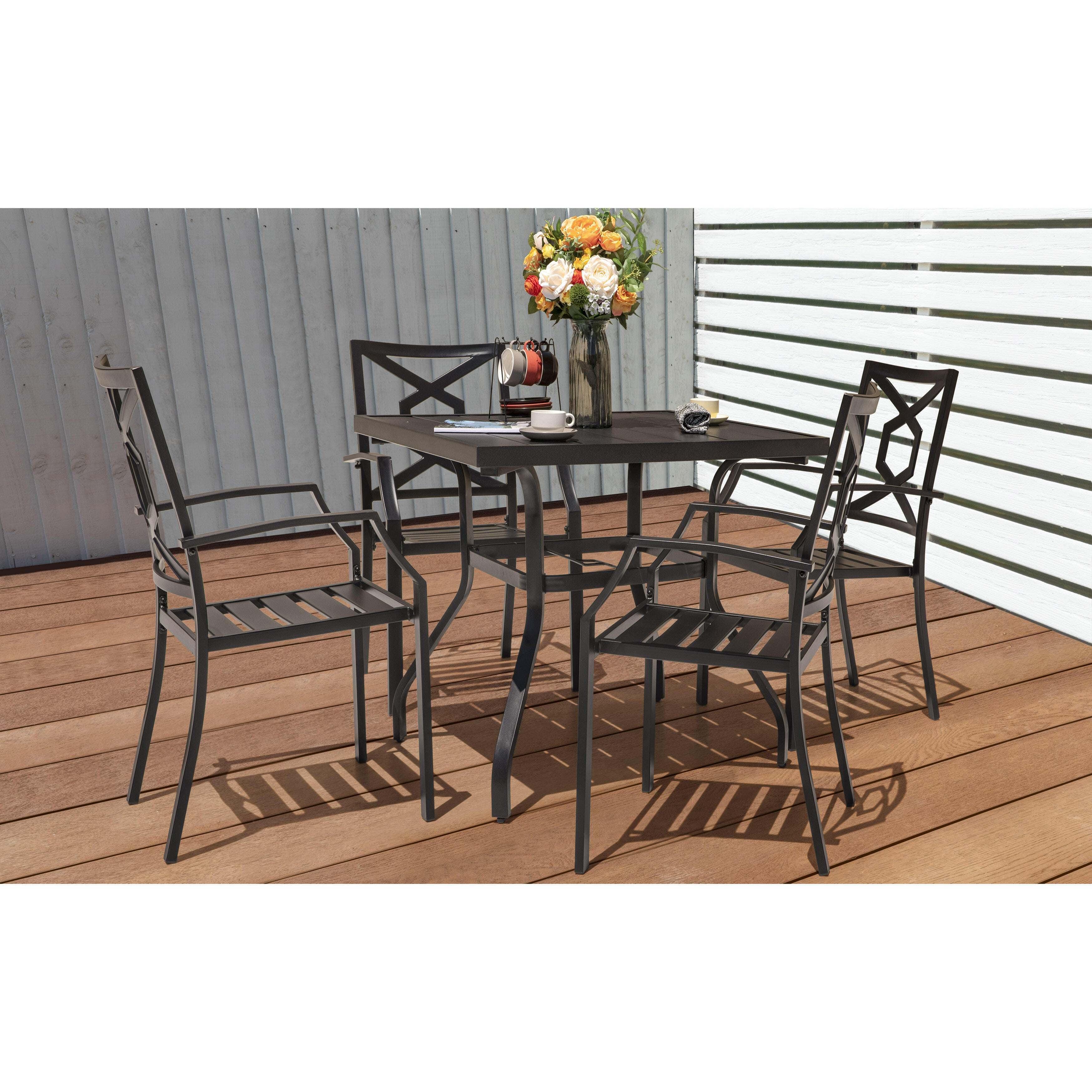 Nuu Garden Outdoor Dining Table and 4 Stackable Chairs, , large