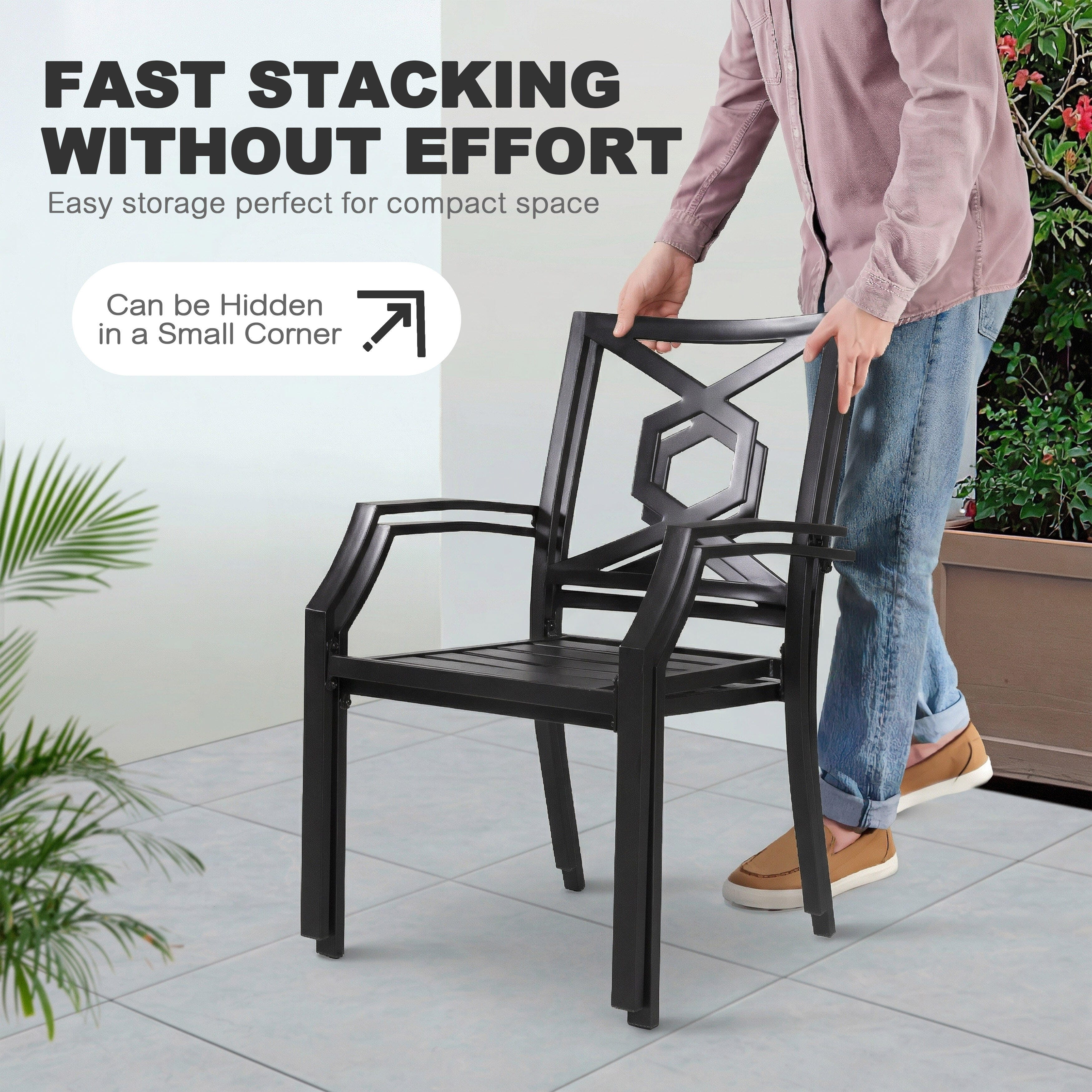 Nuu Garden Outdoor Dining Table and 4 Stackable Chairs, , large