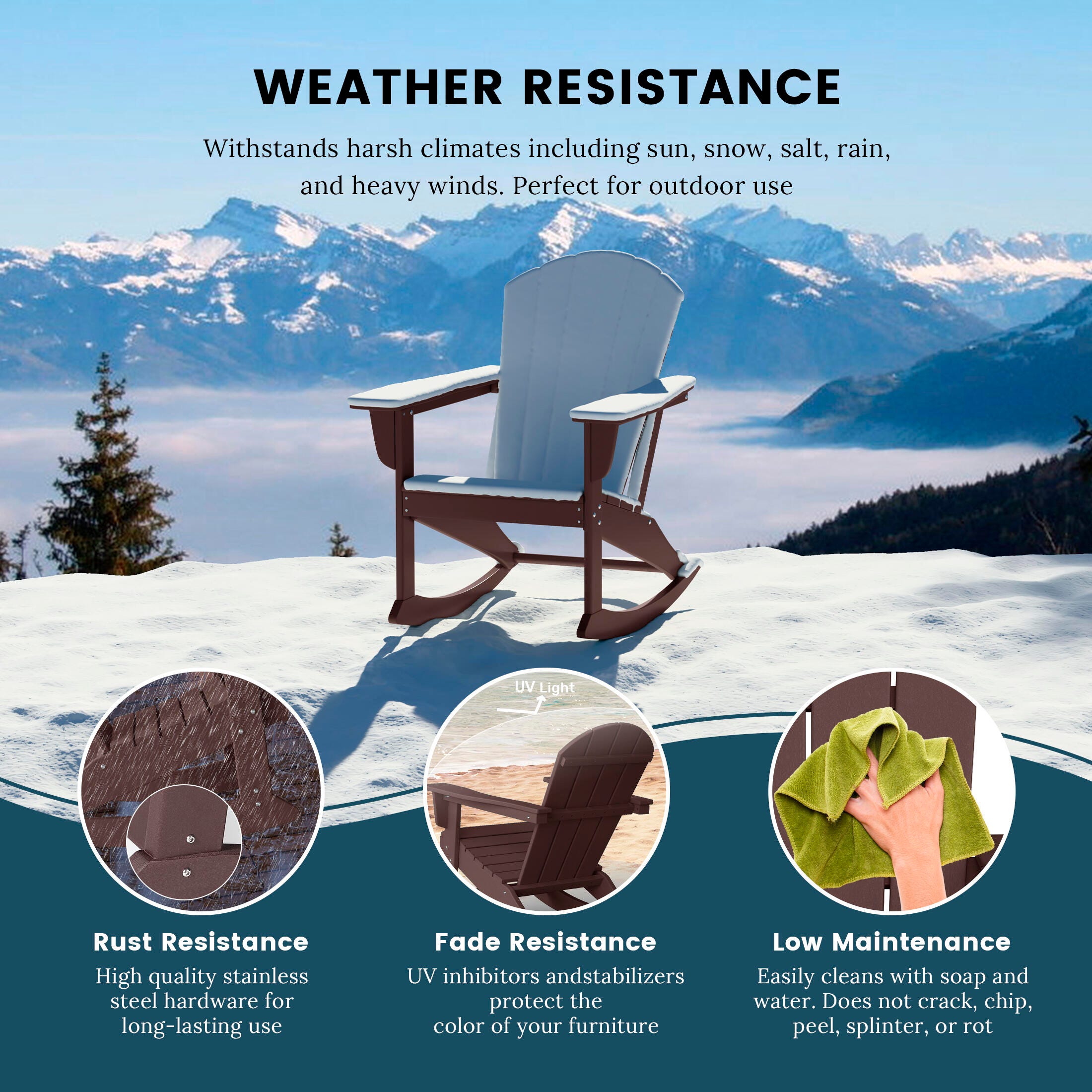 Venice Outdoor Adirondack Rocking Chair, Dark Brown, large