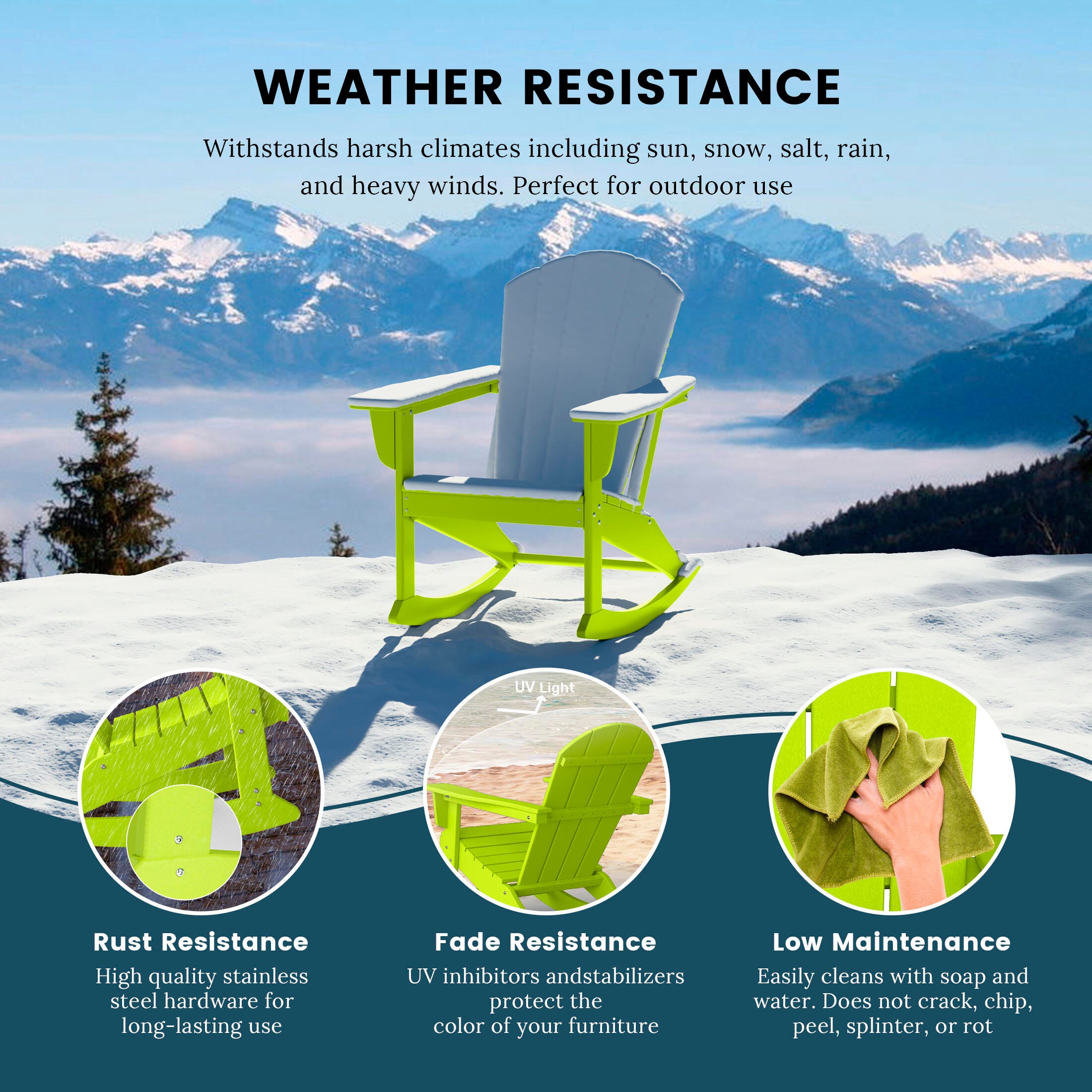 Venice Outdoor Adirondack Rocking Chair, Lime, large