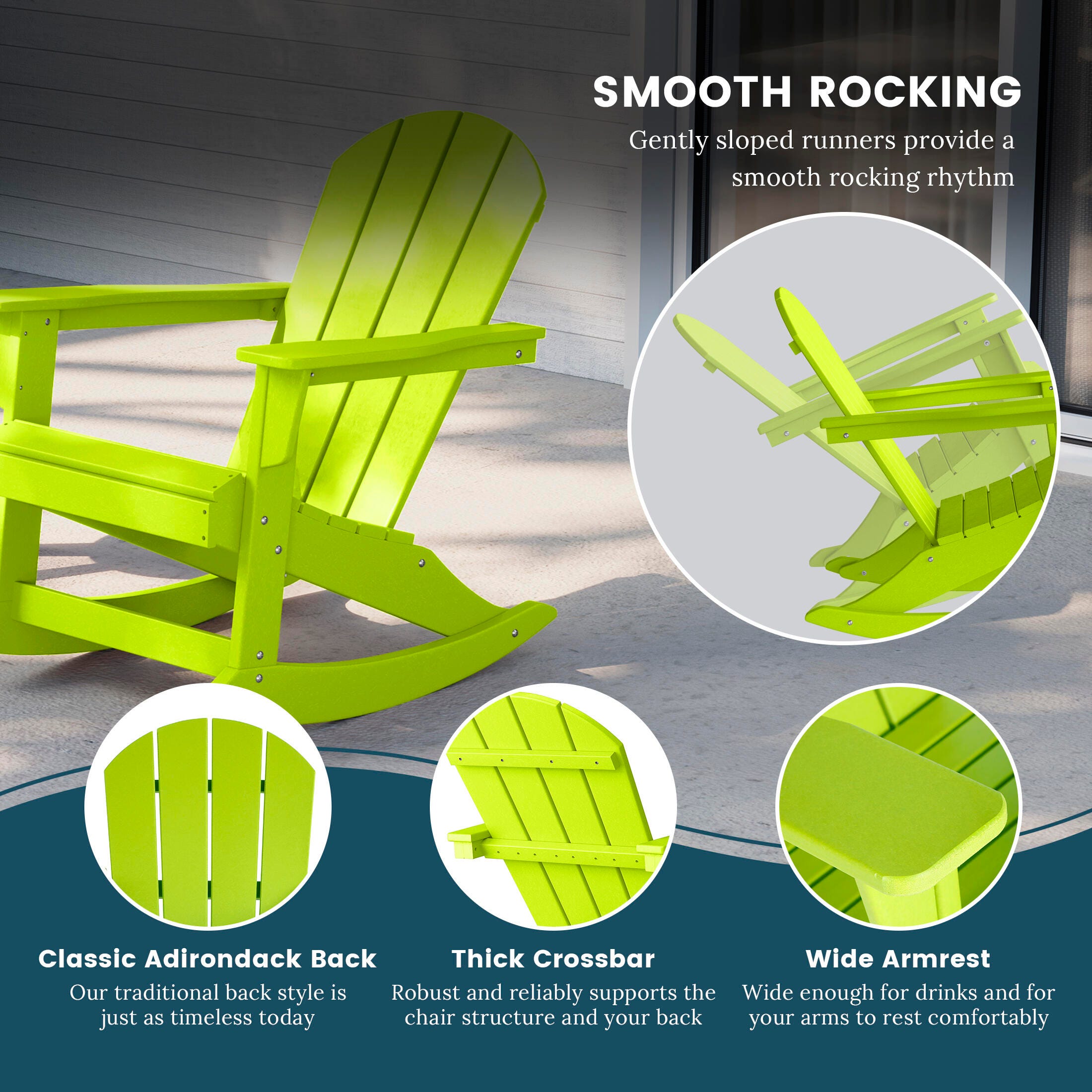 Venice Outdoor Adirondack Rocking Chair, Lime, large