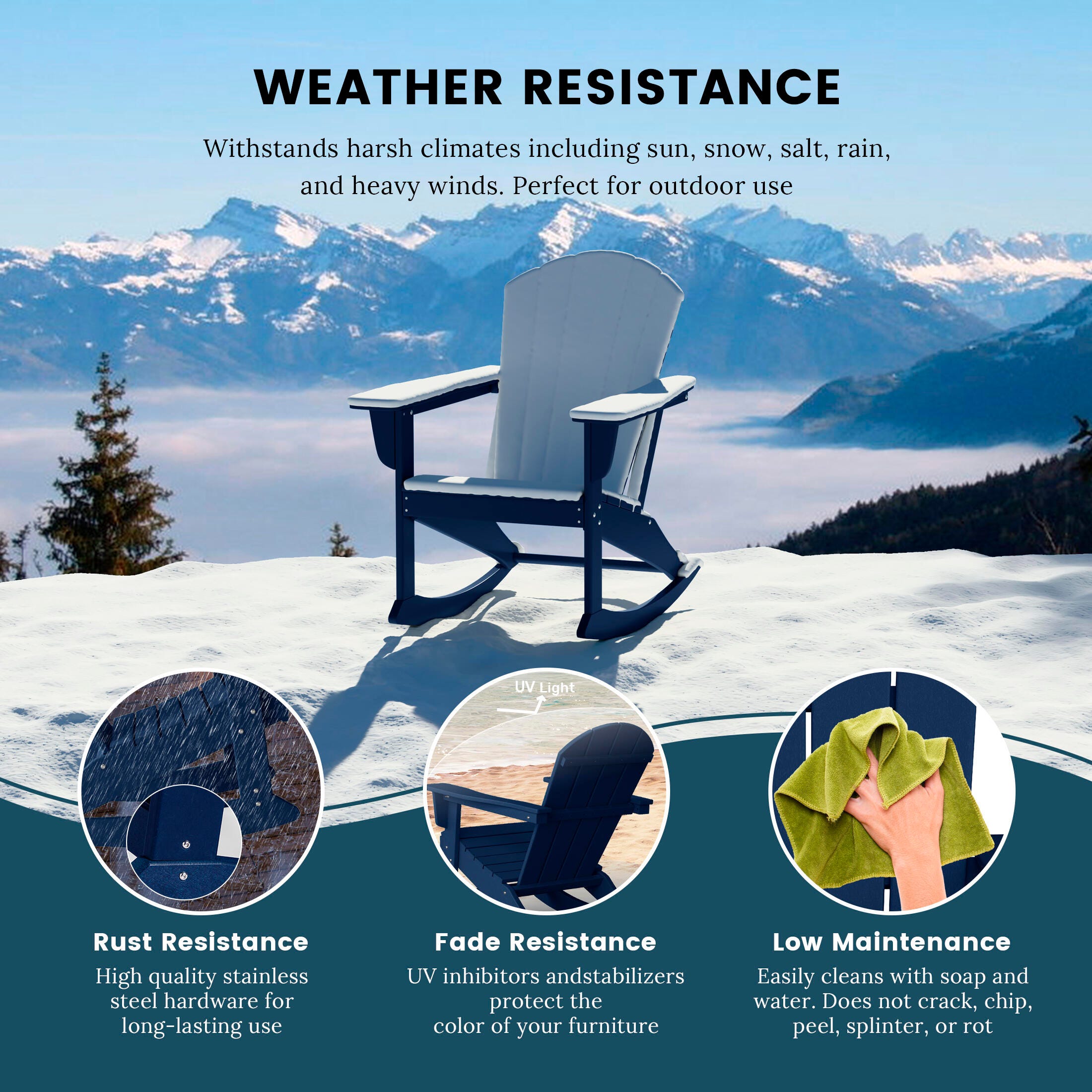 Venice Outdoor Adirondack Rocking Chair, Navy Blue, large