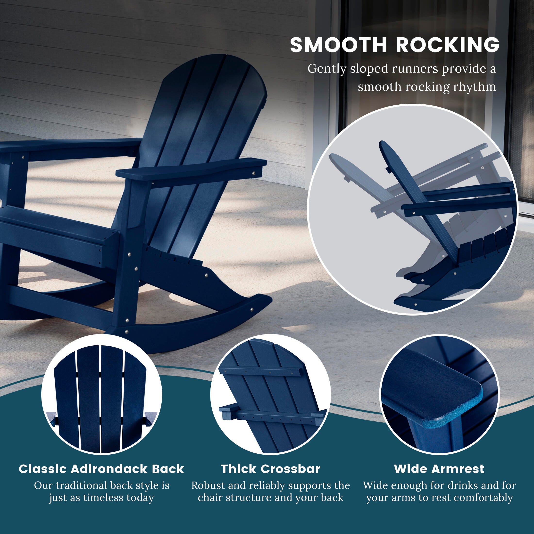 Venice Outdoor Adirondack Rocking Chair, Navy Blue, large