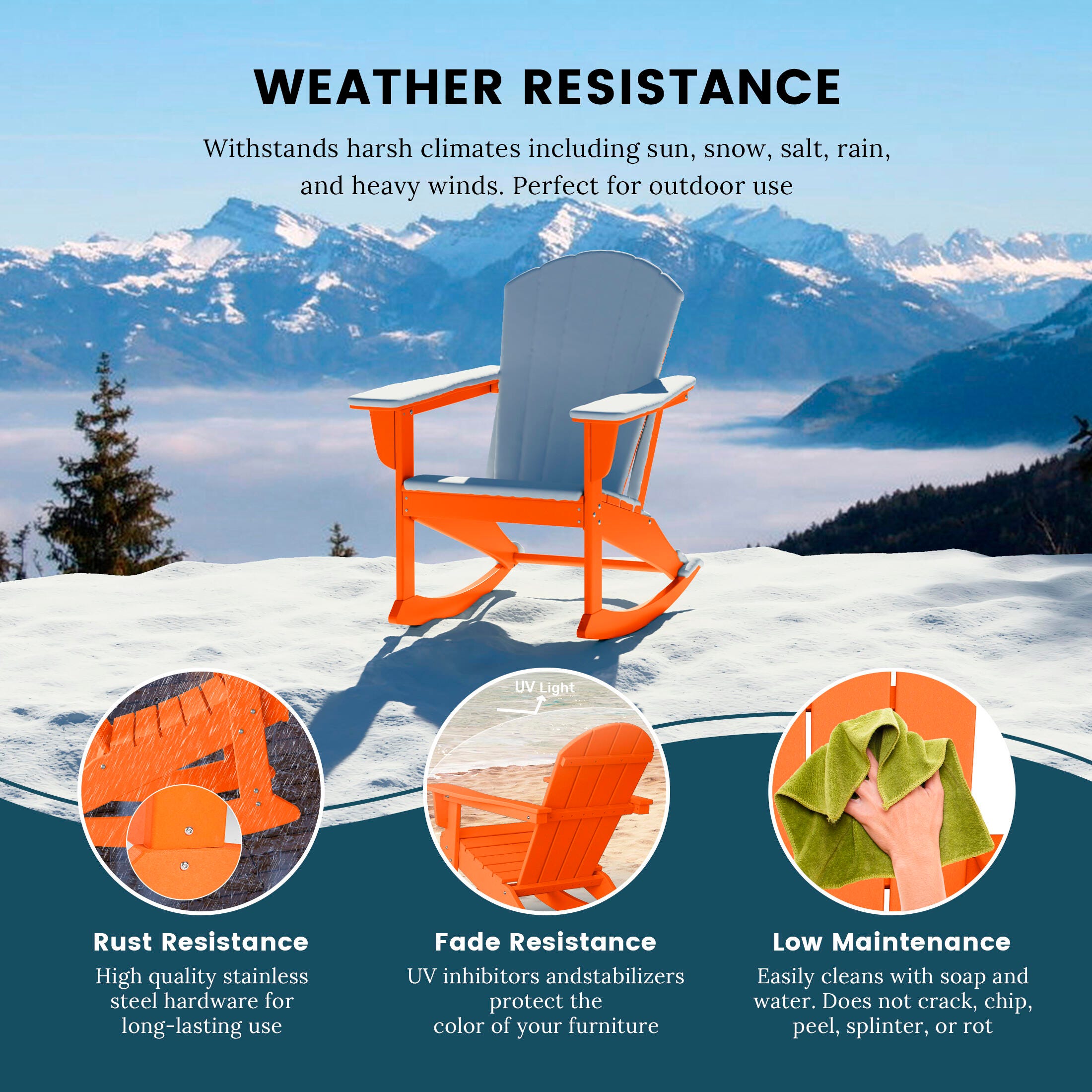 Venice Outdoor Adirondack Rocking Chair, Orange, large