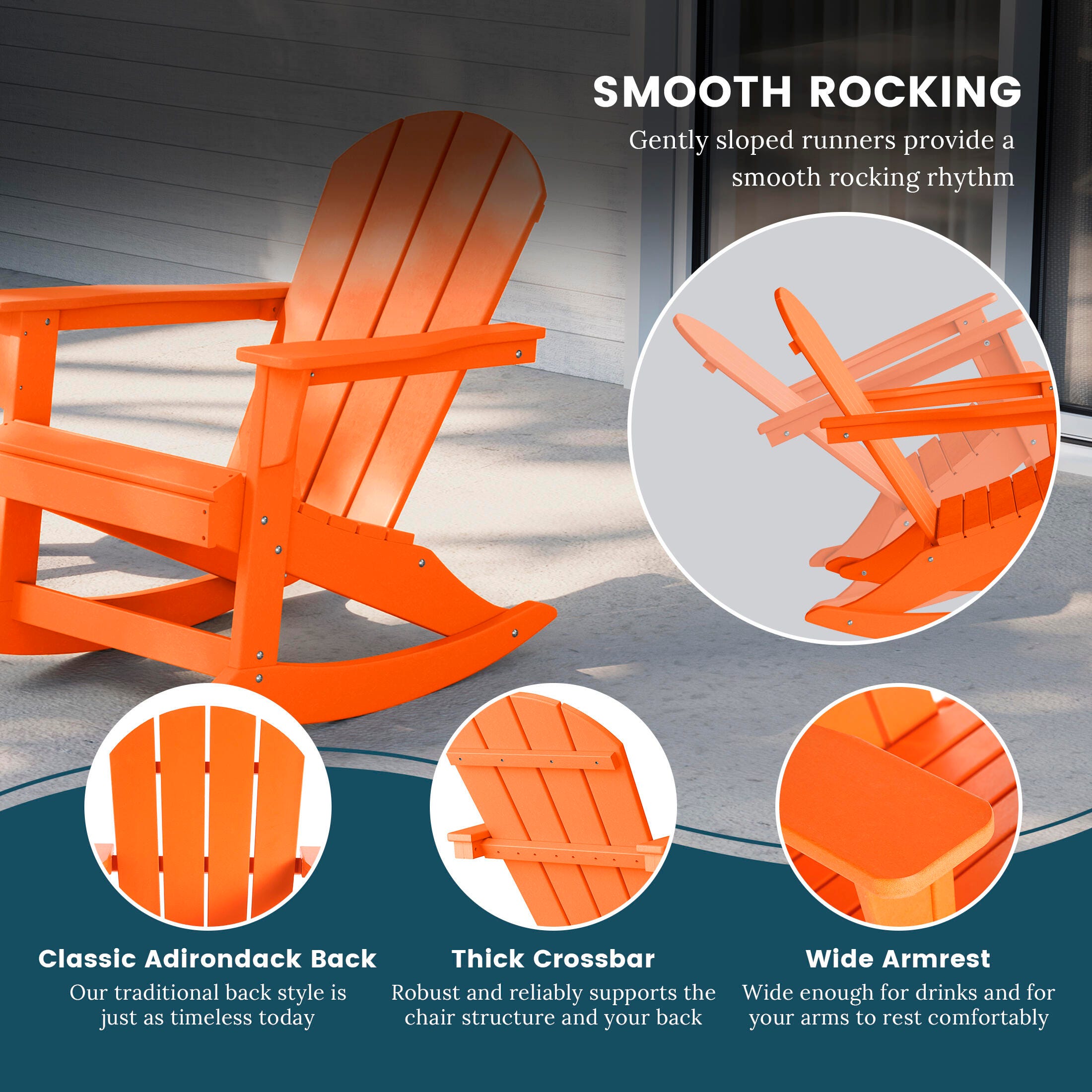 Venice Outdoor Adirondack Rocking Chair, Orange, large