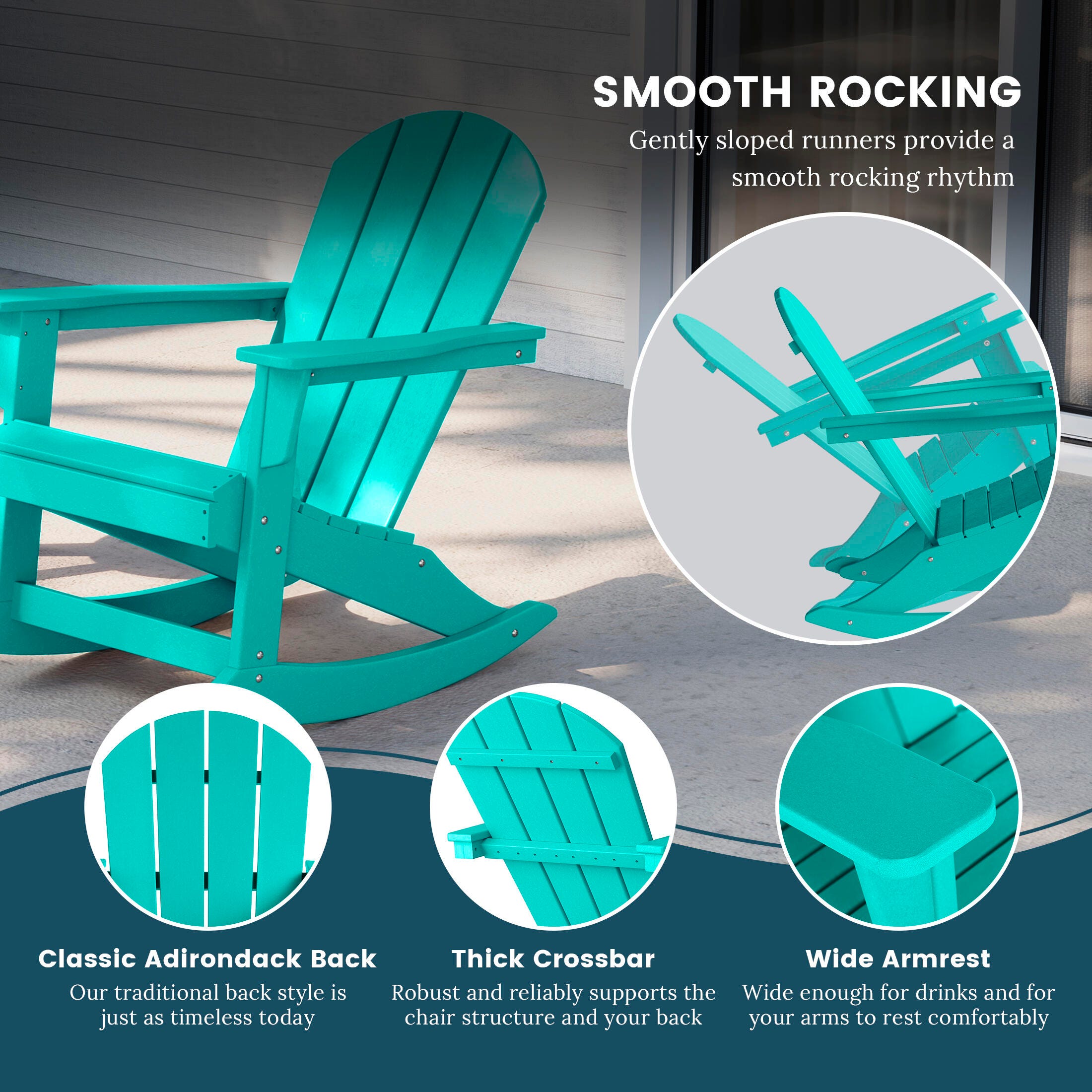 Venice Outdoor Adirondack Rocking Chair, Turquoise, large