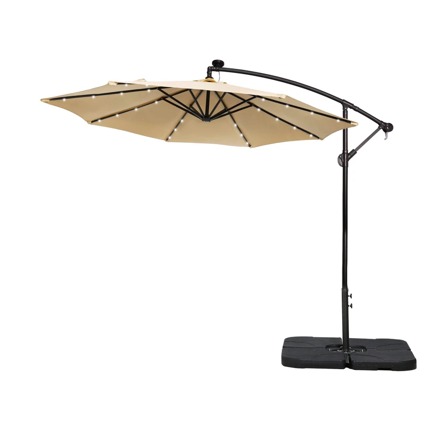 ashly home patio umbrella Ayge 9 FT Outdoor Table Umbrella Fiberglass Frame Beige and an auto Westin Outdoor 10-Ft LED Solar