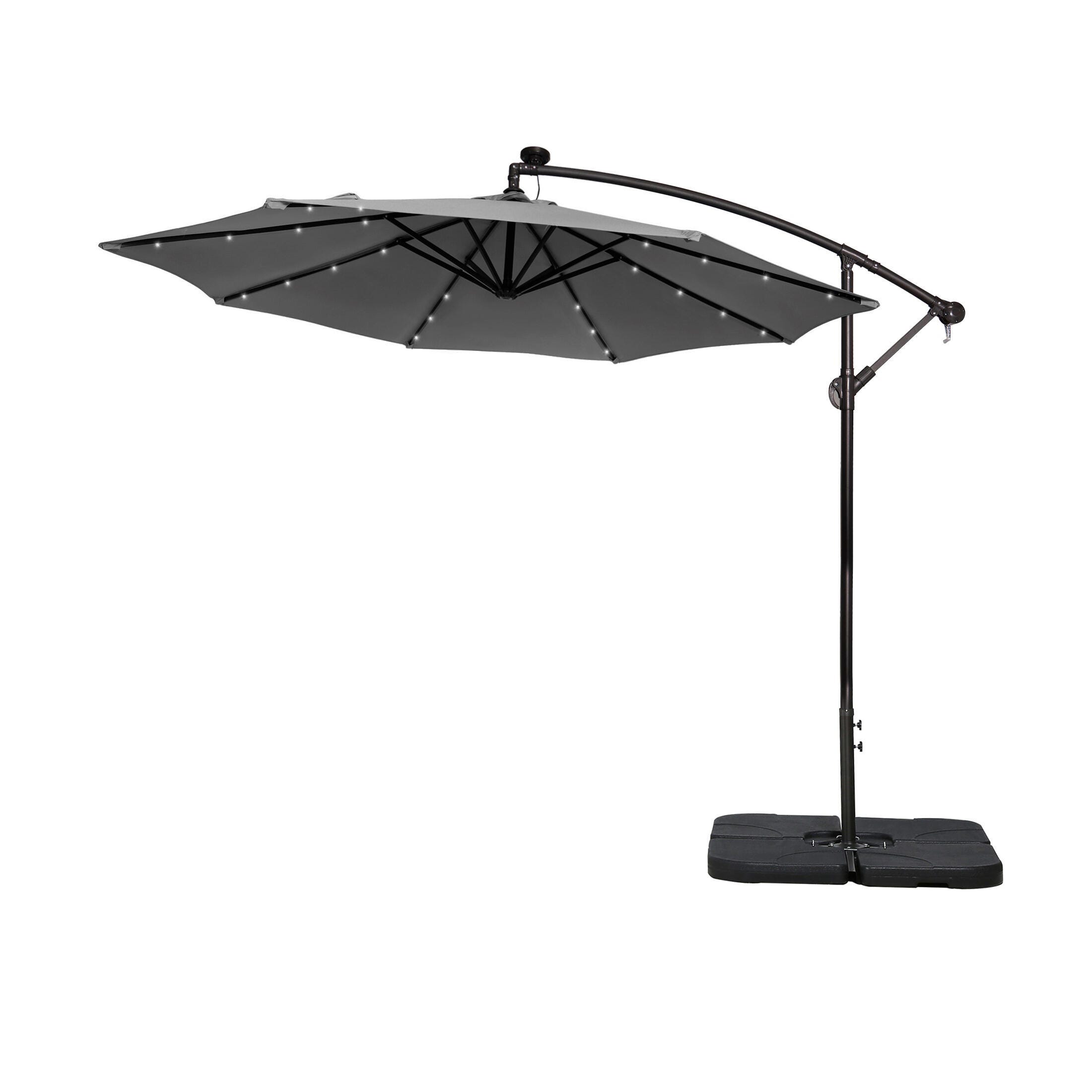 Westin Outdoor 10-Ft LED Solar Light Up Cantilever Patio Umbrella with Base Weight Stand, Gray, rollover