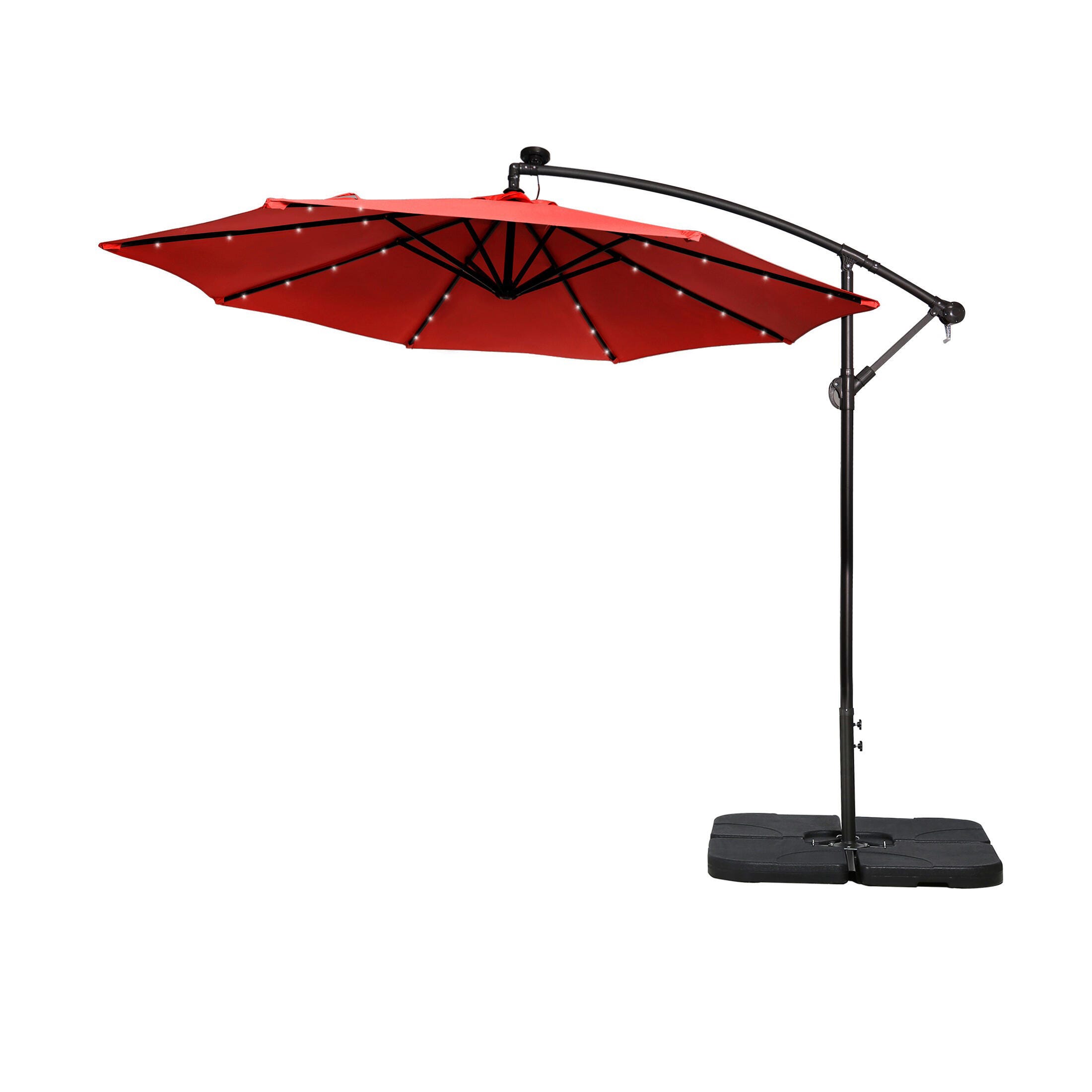 Westin Outdoor 10-Ft LED Solar Light Up Cantilever Patio Umbrella with Base Weight Stand, Red, rollover