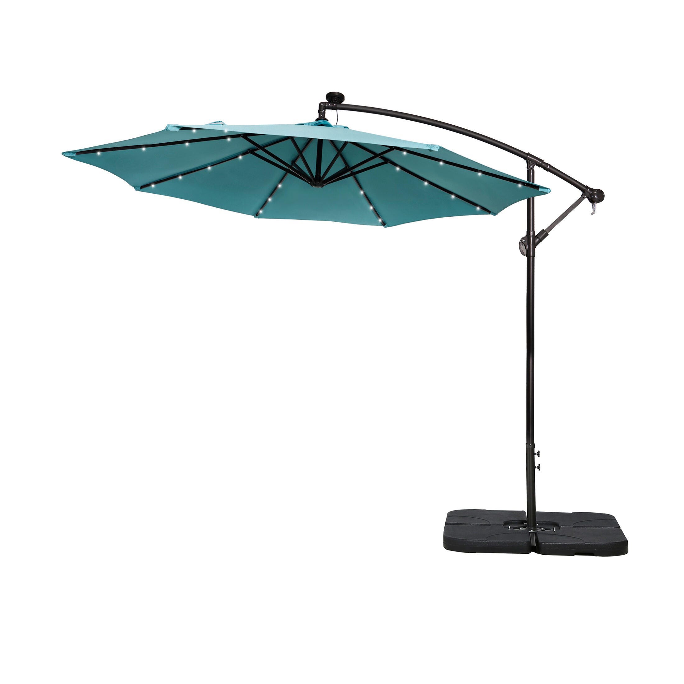 Westin Outdoor 10-Ft LED Solar Light Up Cantilever Patio Umbrella with Base Weight Stand, Turquoise