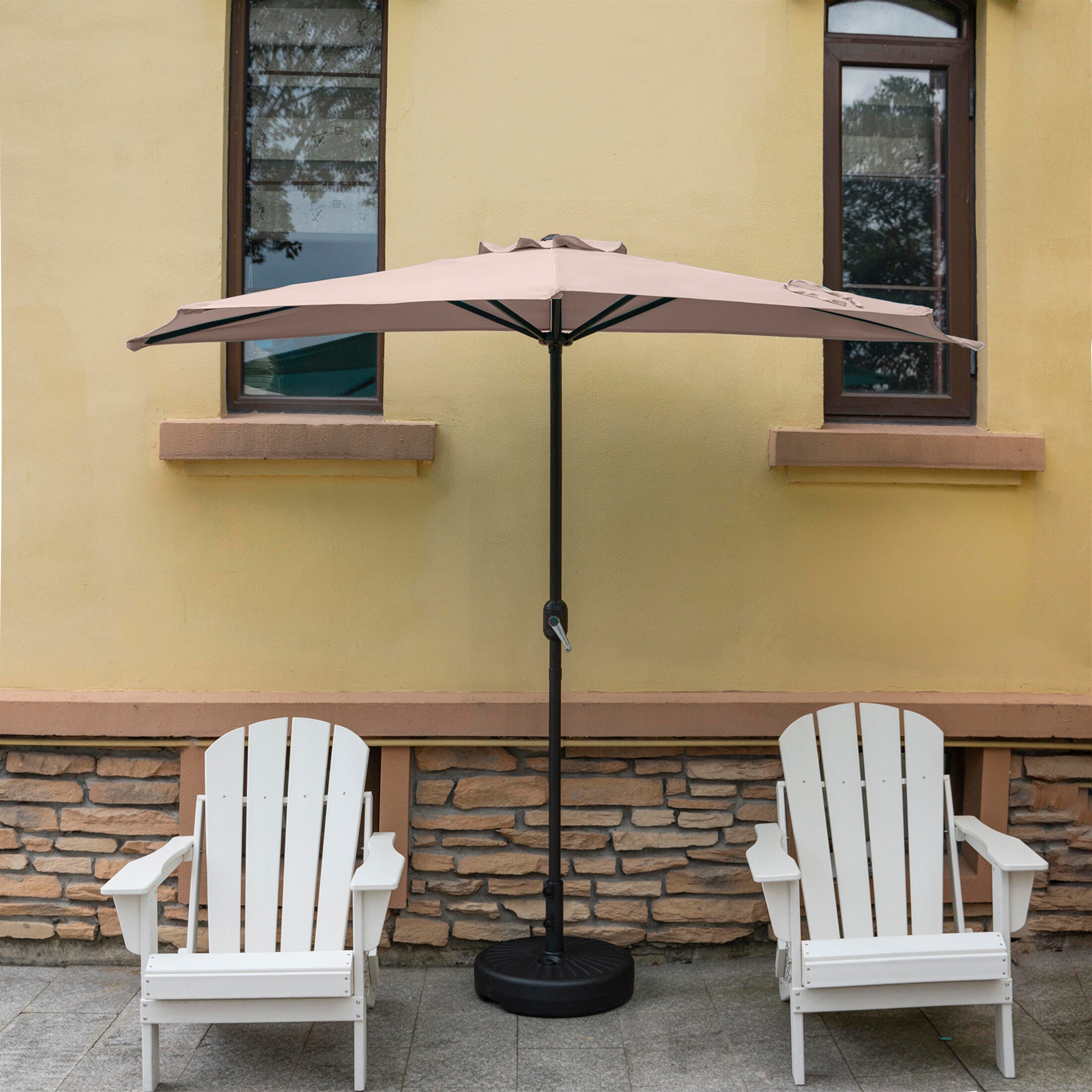 Abbott 9' Outdoor Half Round Crank And Tilt Patio Umbrella, Beige, rollover