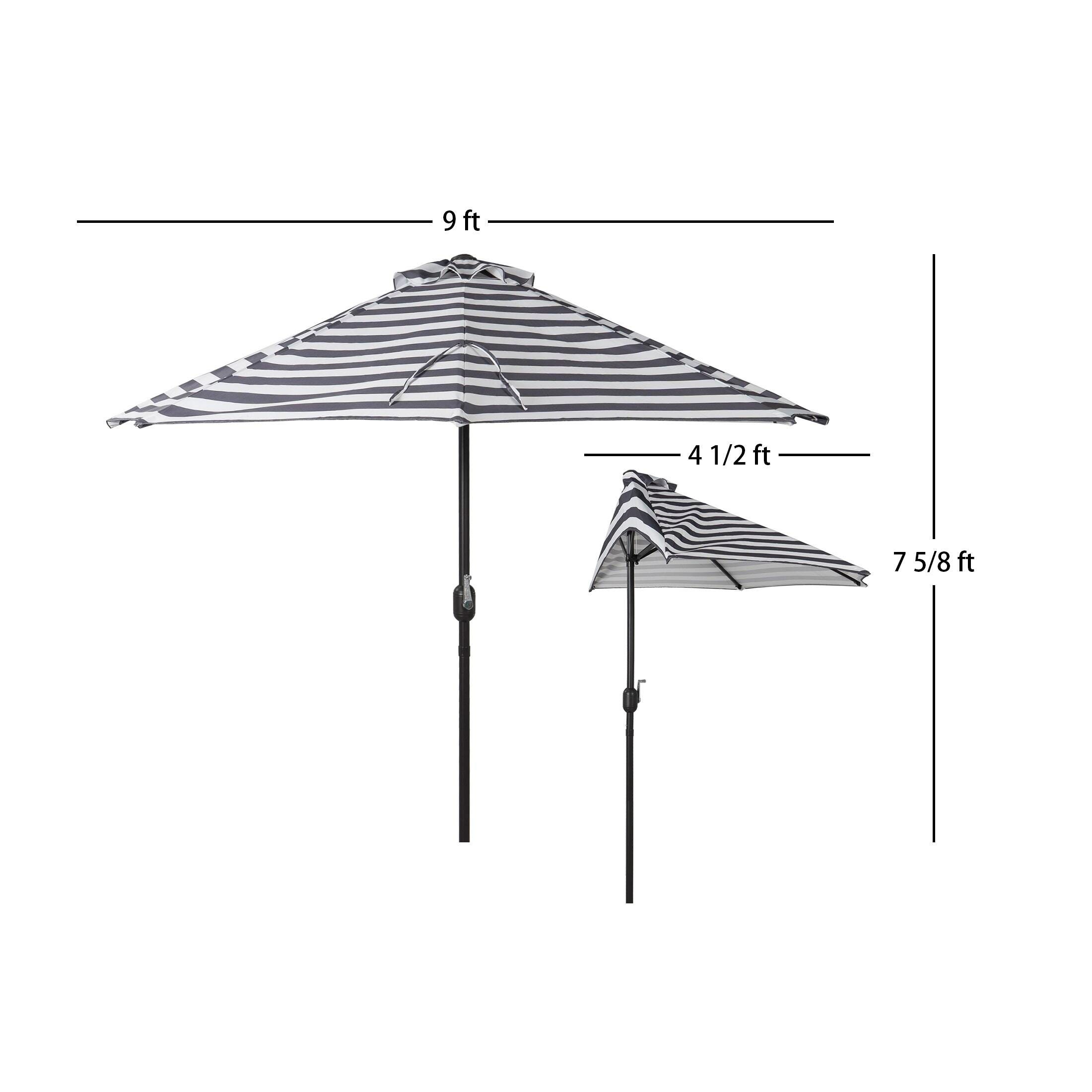 Abbott 9' Outdoor Half Round Crank And Tilt Patio Umbrella, Black Stripe, large