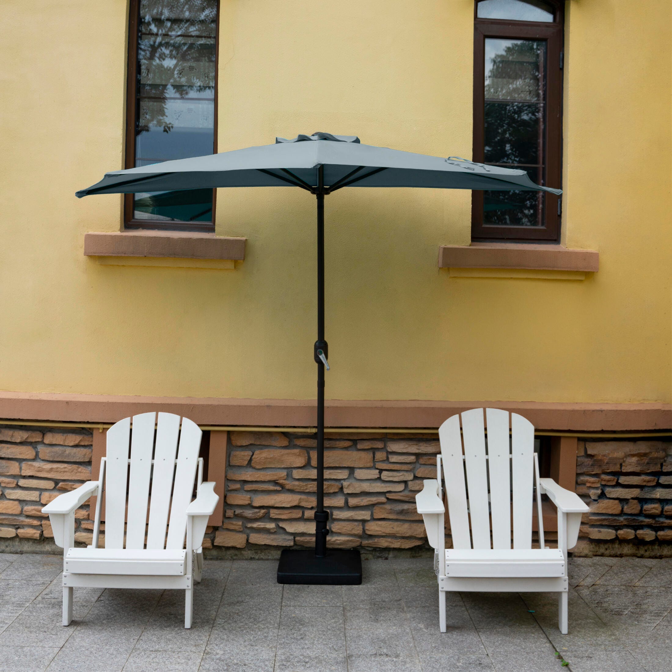 Abbott 9' Outdoor Half Round Crank And Tilt Patio Umbrella, Gray, rollover