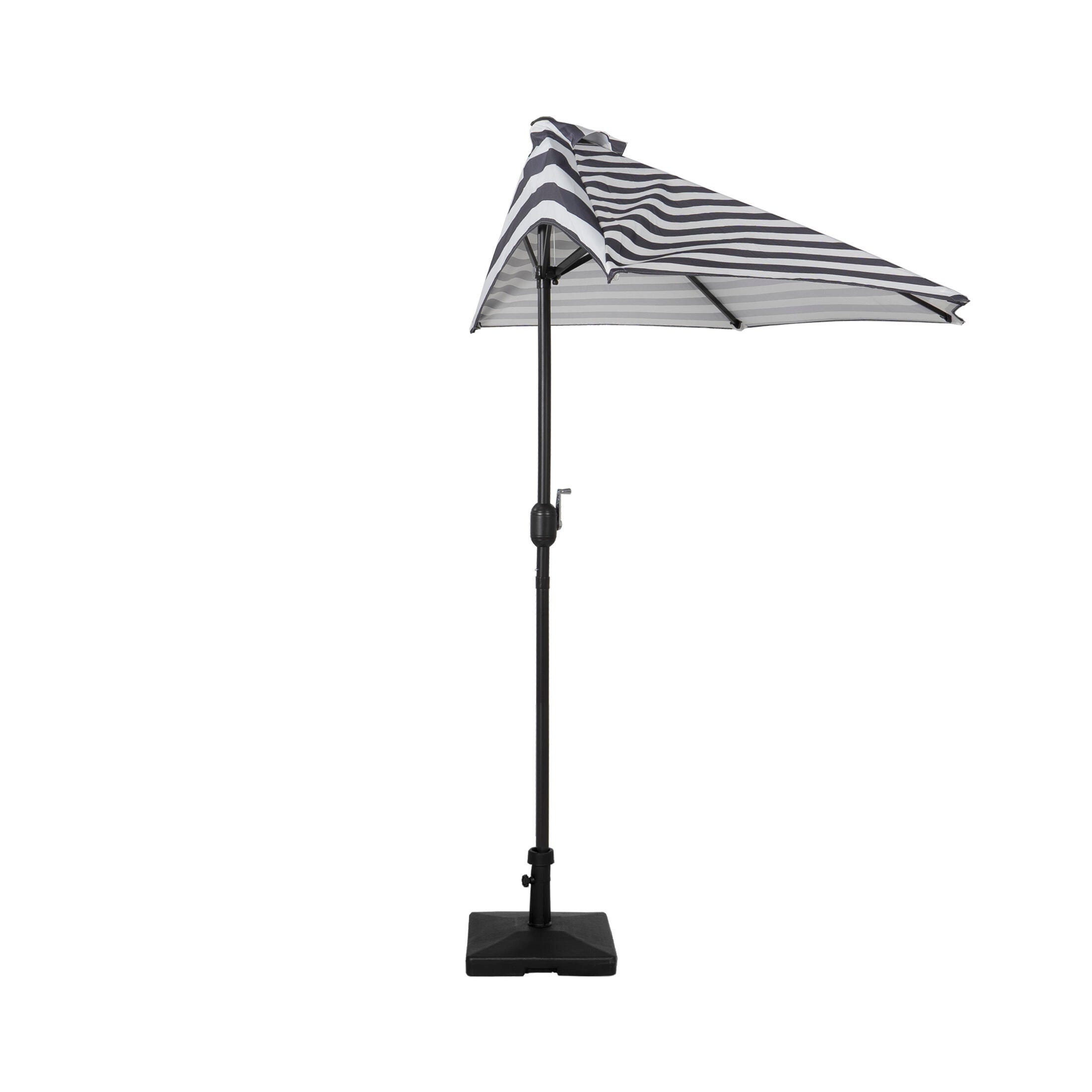 Abbott 9' Outdoor Half Round Crank And Tilt Patio Umbrella, Gray Stripe, large