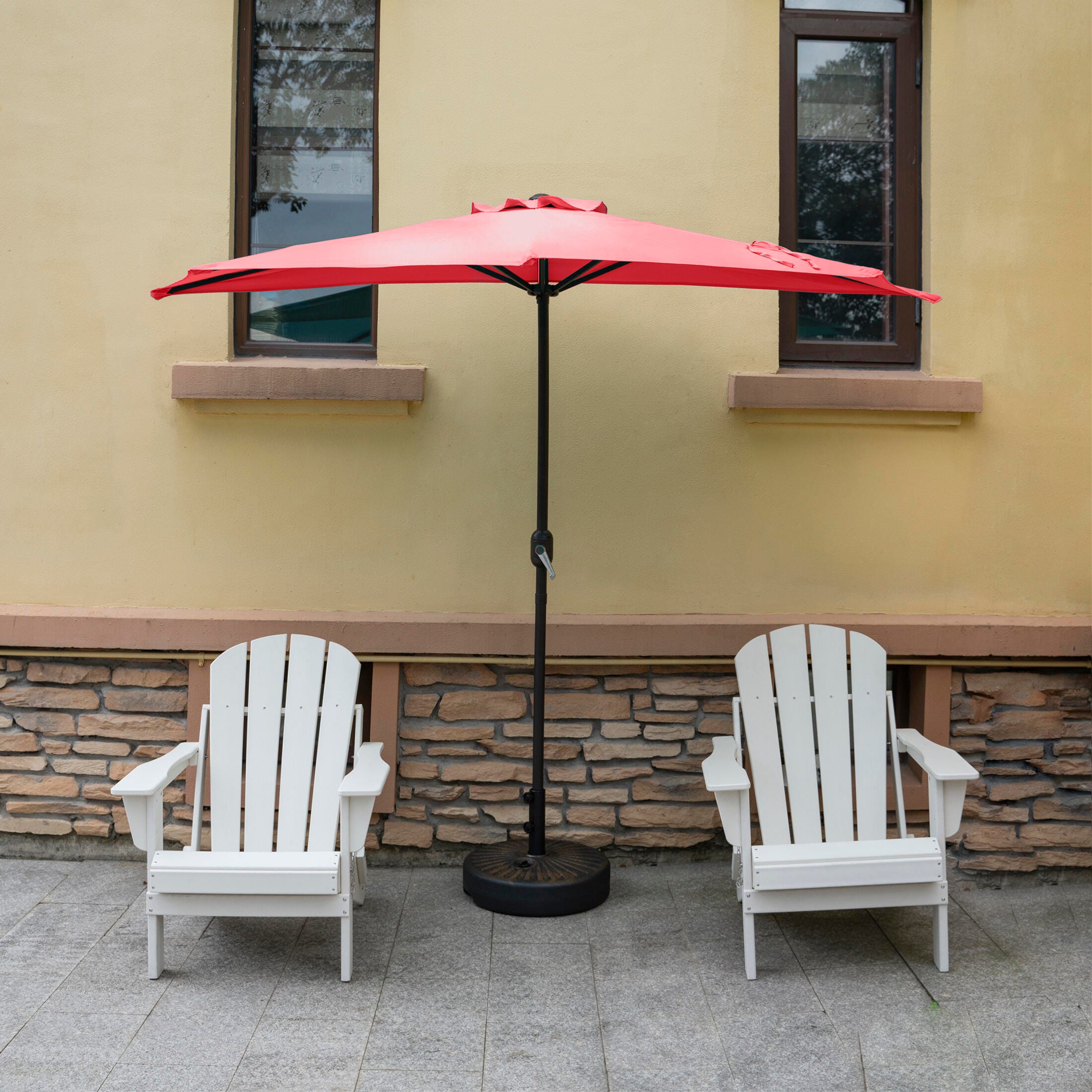 Abbott 9' Outdoor Half Round Crank And Tilt Patio Umbrella, Red, large