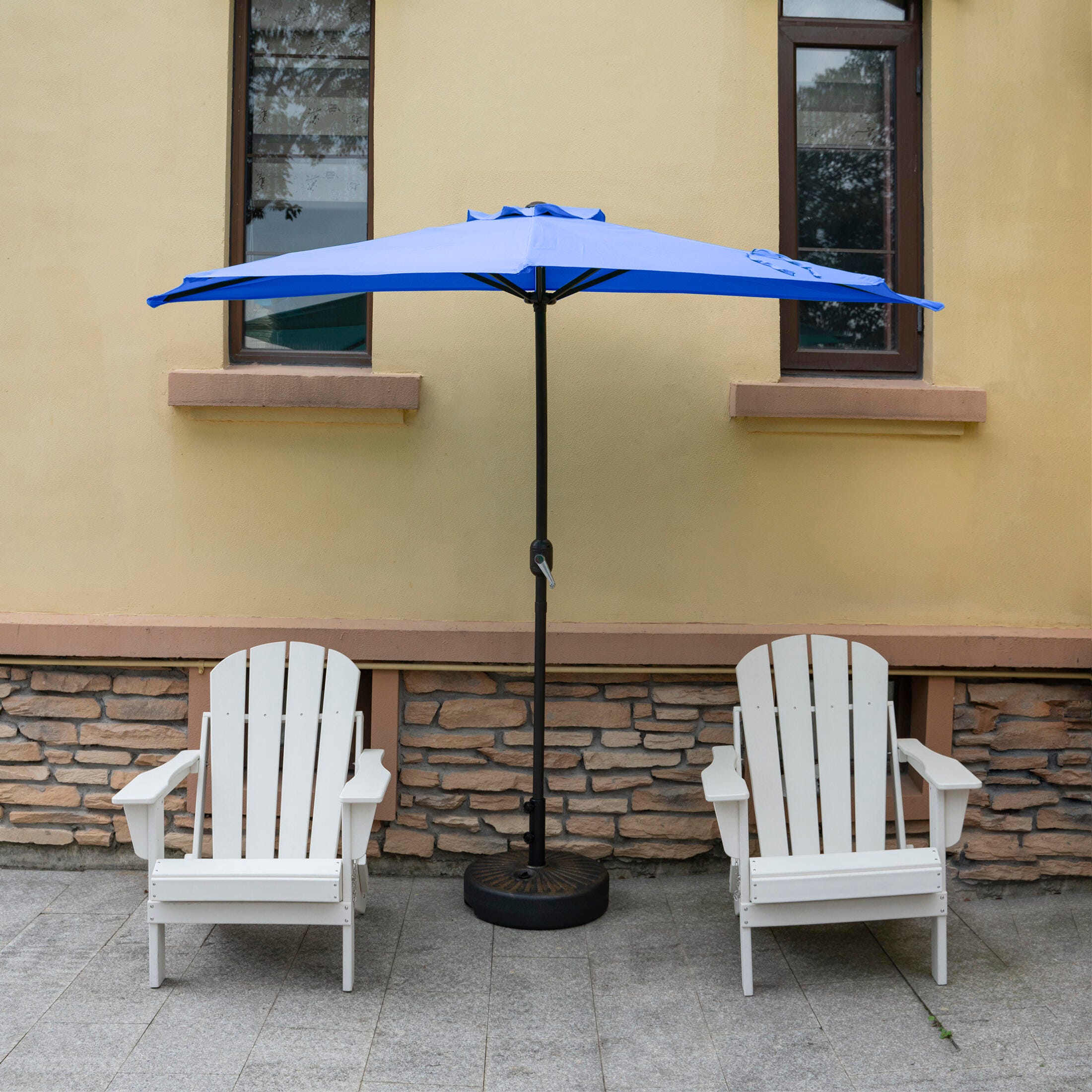 Abbott 9' Outdoor Half Round Crank And Tilt Patio Umbrella, Blue, rollover