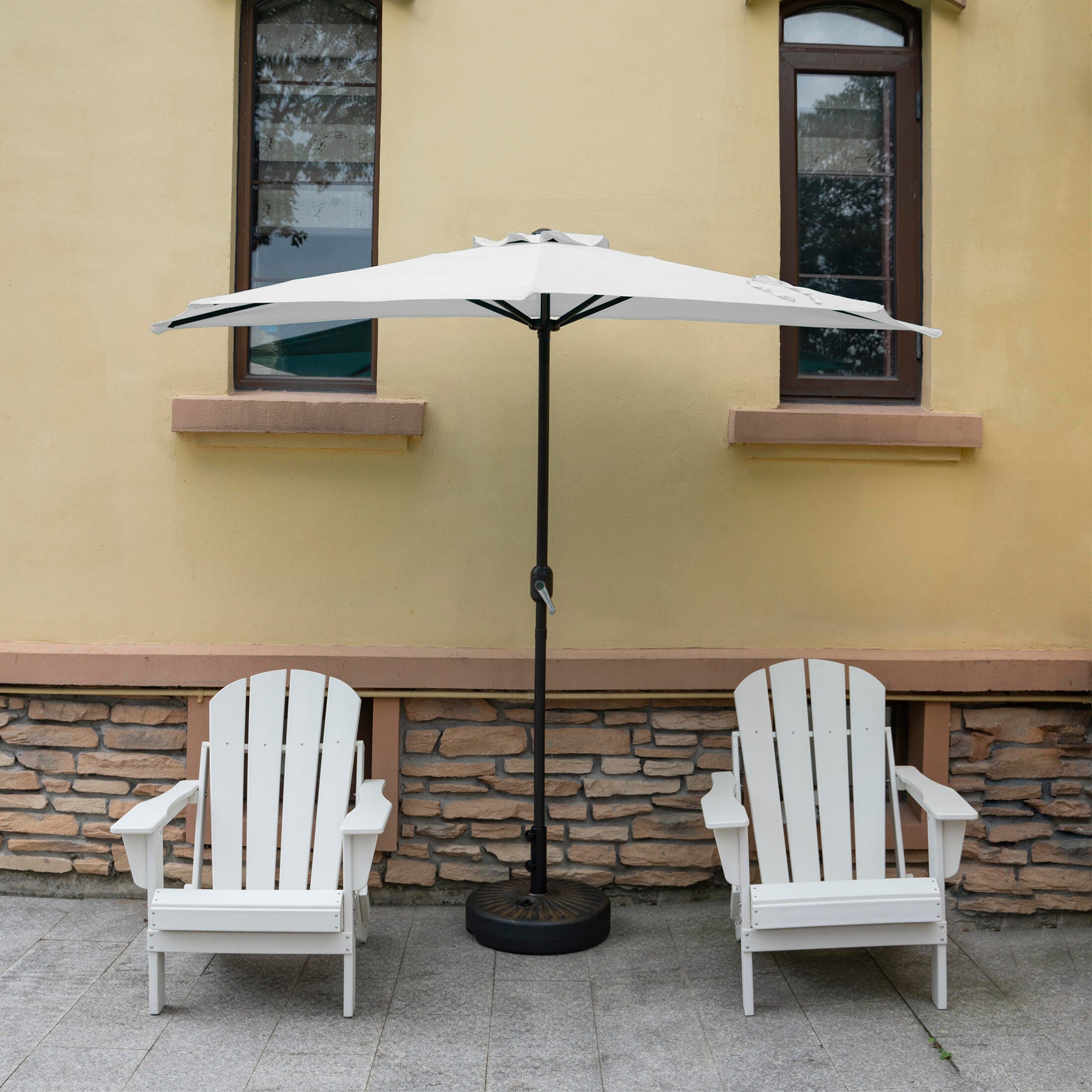 Abbott 9' Outdoor Half Round Crank And Tilt Patio Umbrella, White, rollover