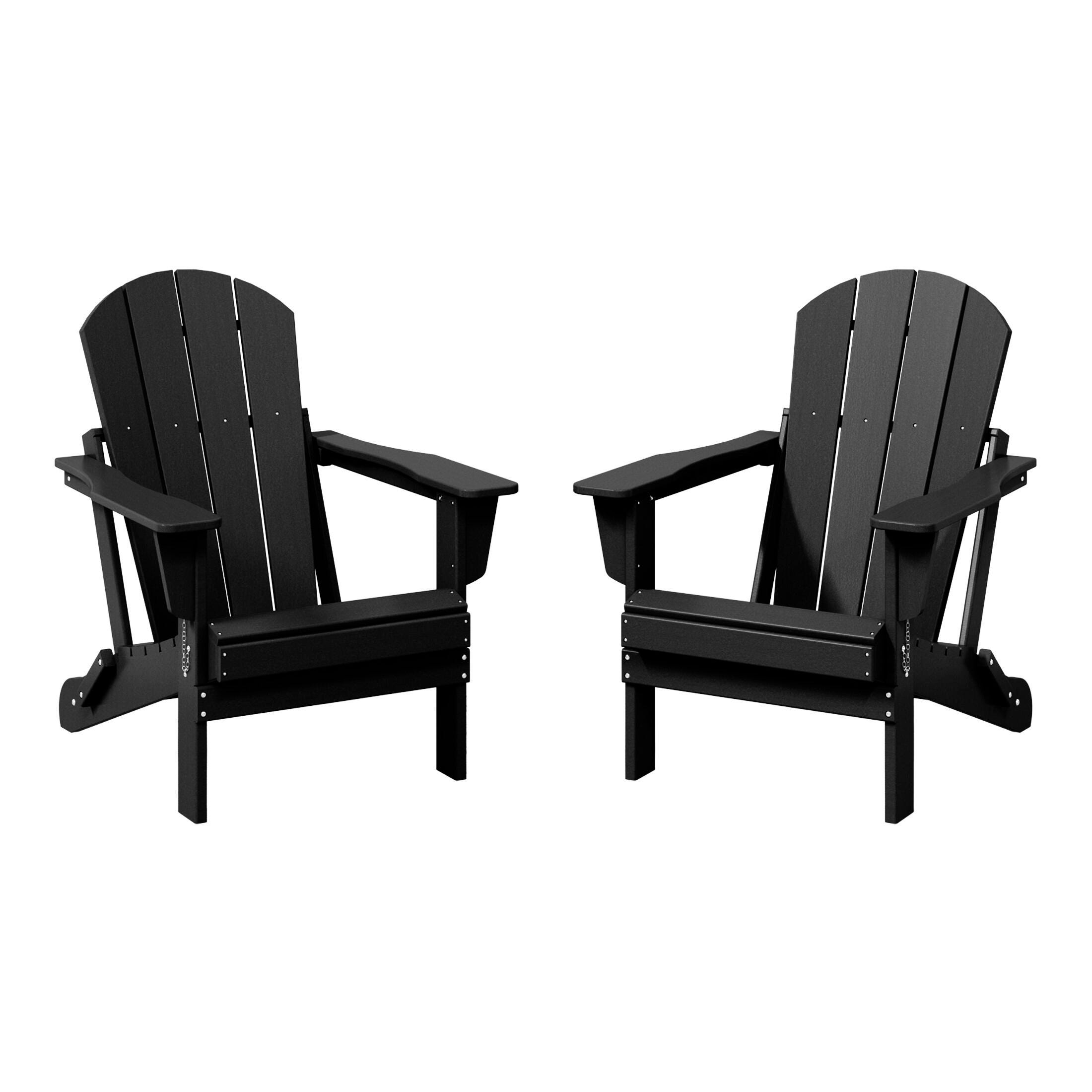 Westin Furniture Newport Folding Poly Adirondack Chair (Set of 2), Black, large