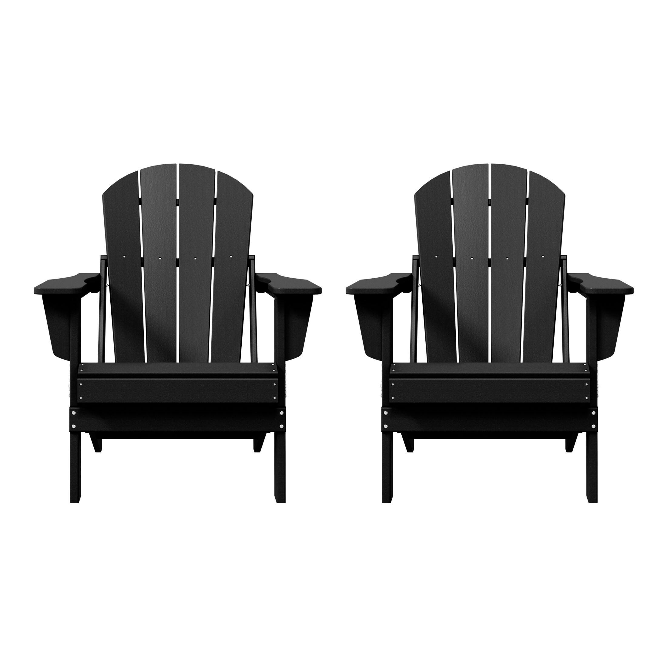Westin Furniture Newport Folding Poly Adirondack Chair (Set of 2), Black, large