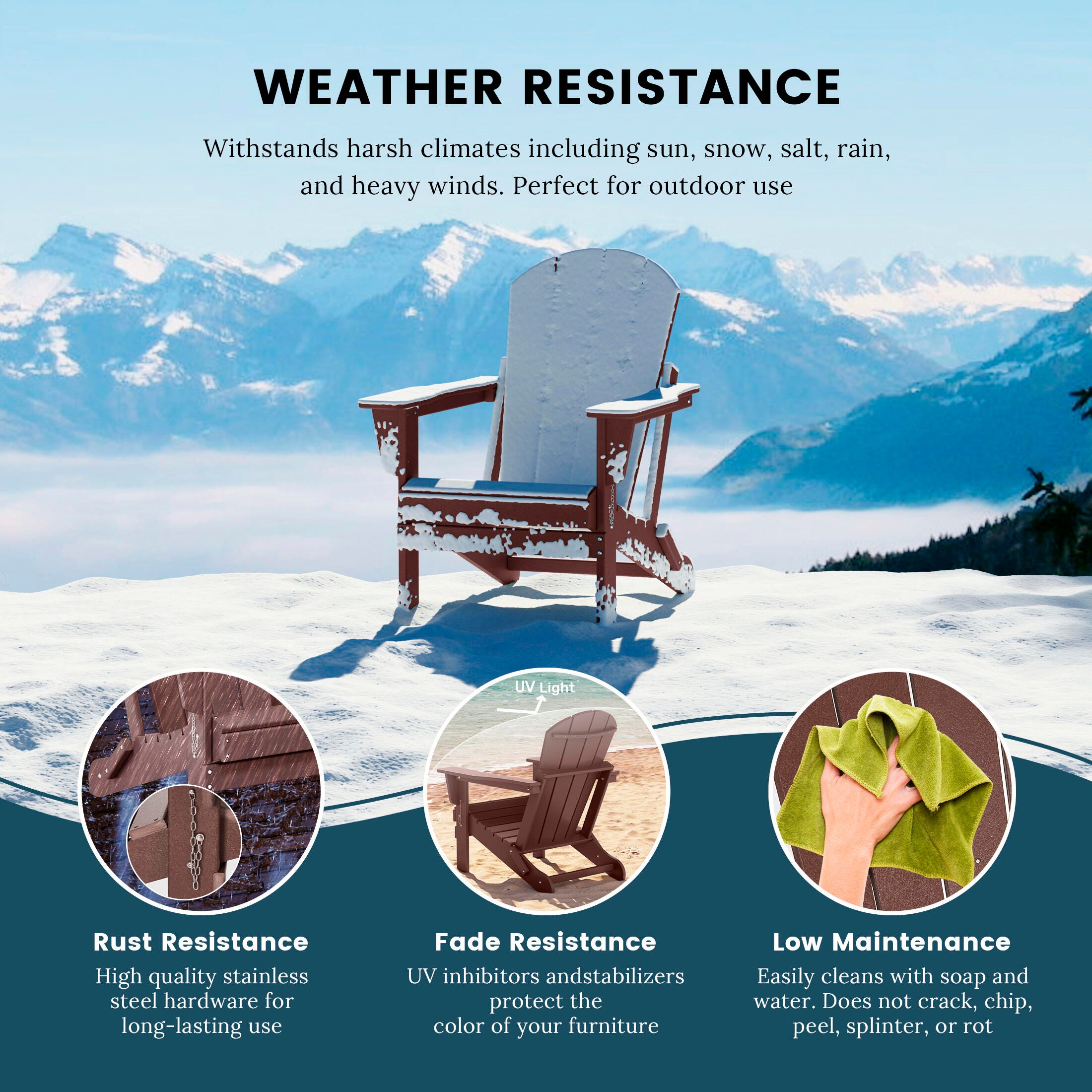 Westin Outdoor Newport Folding Poly Adirondack Chair (set Of 2), Dark Brown, large
