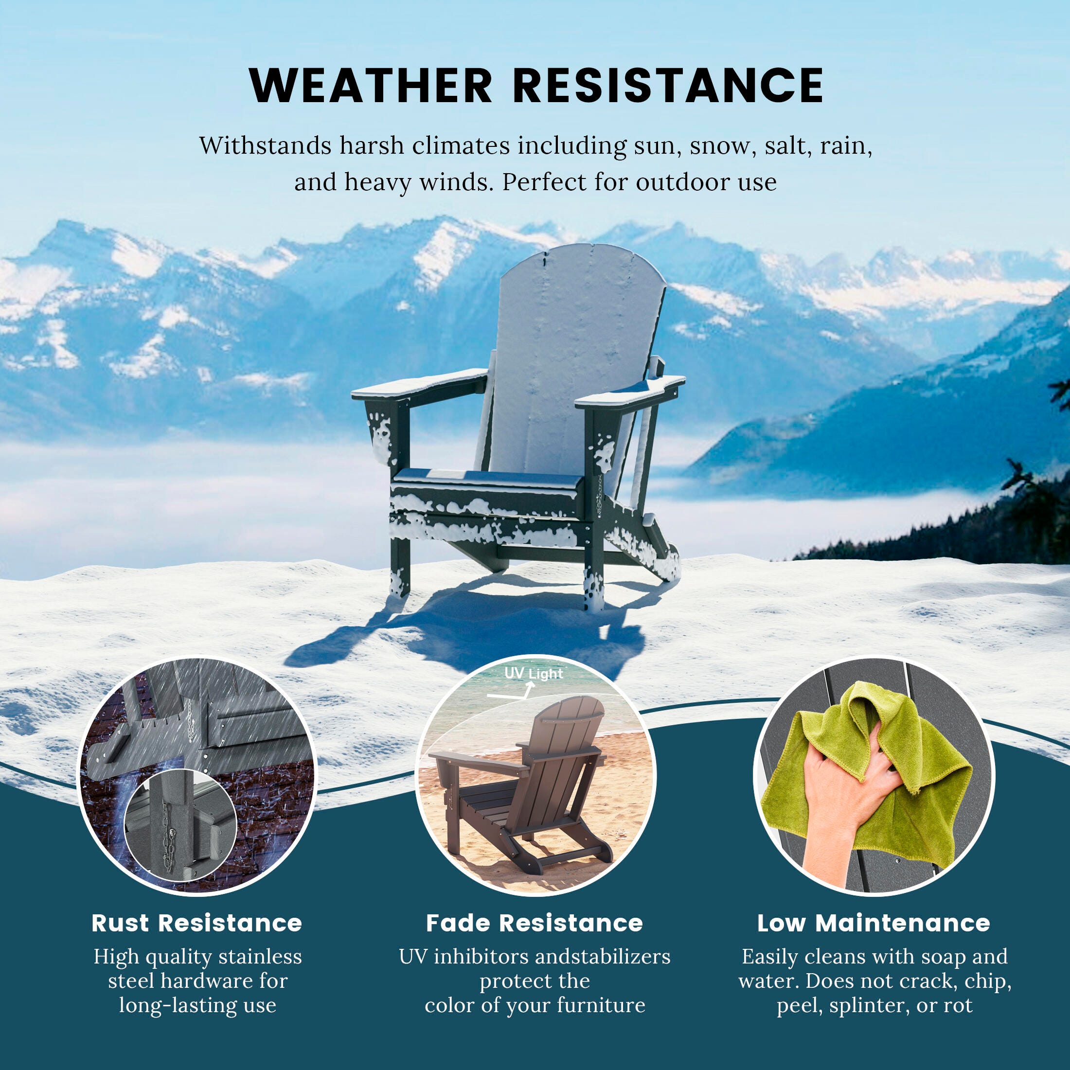 Westin Outdoor Newport Folding Poly Adirondack Chair (set Of 2), Gray, large