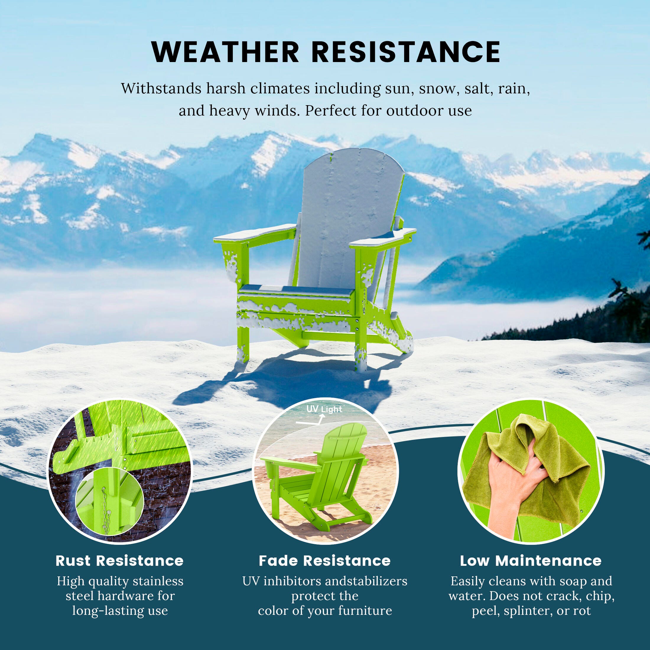 Westin Outdoor Newport Folding Poly Adirondack Chair (set Of 2), Lime, large