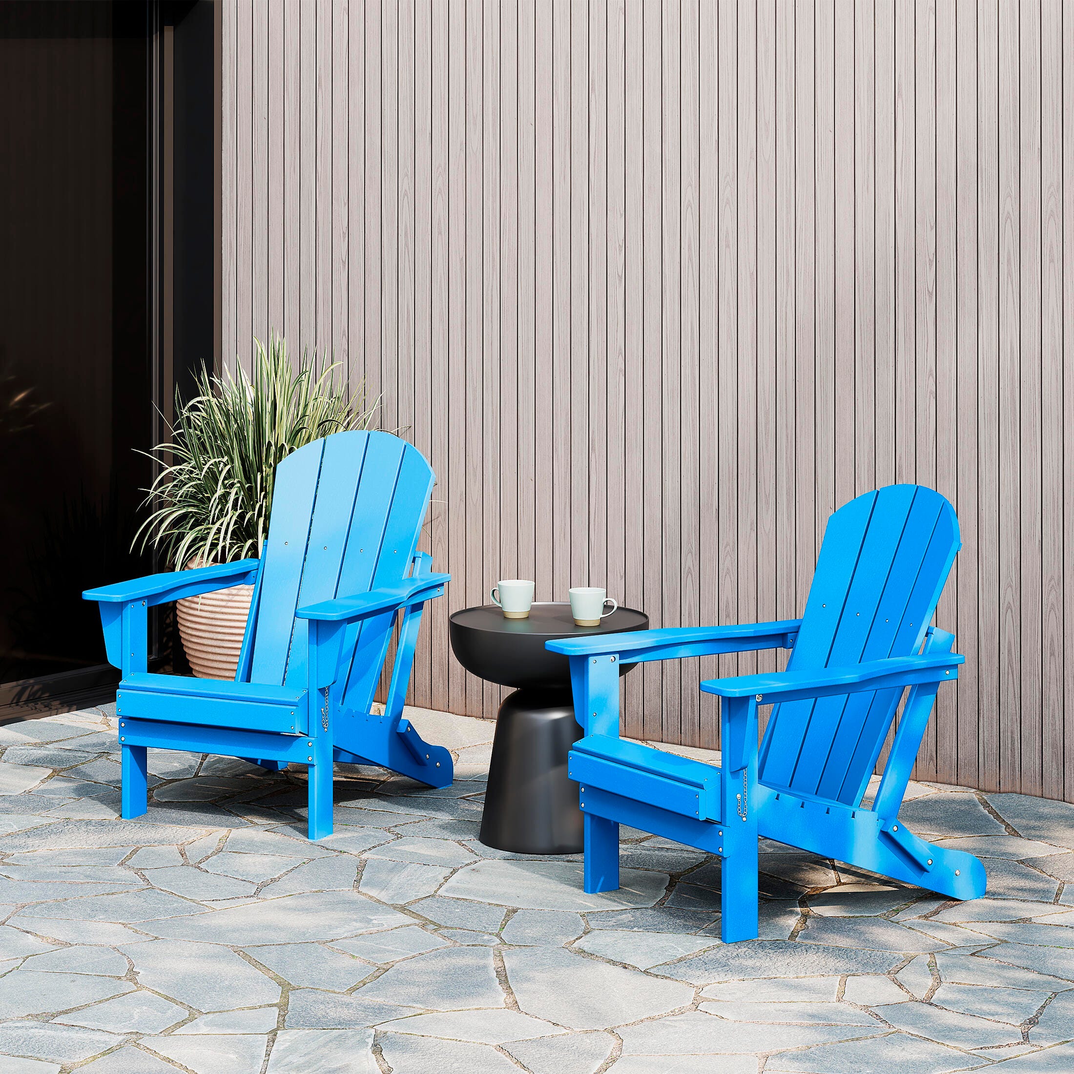 Westin Outdoor Newport Folding Poly Adirondack Chair (set Of 2), Pacific Blue, rollover