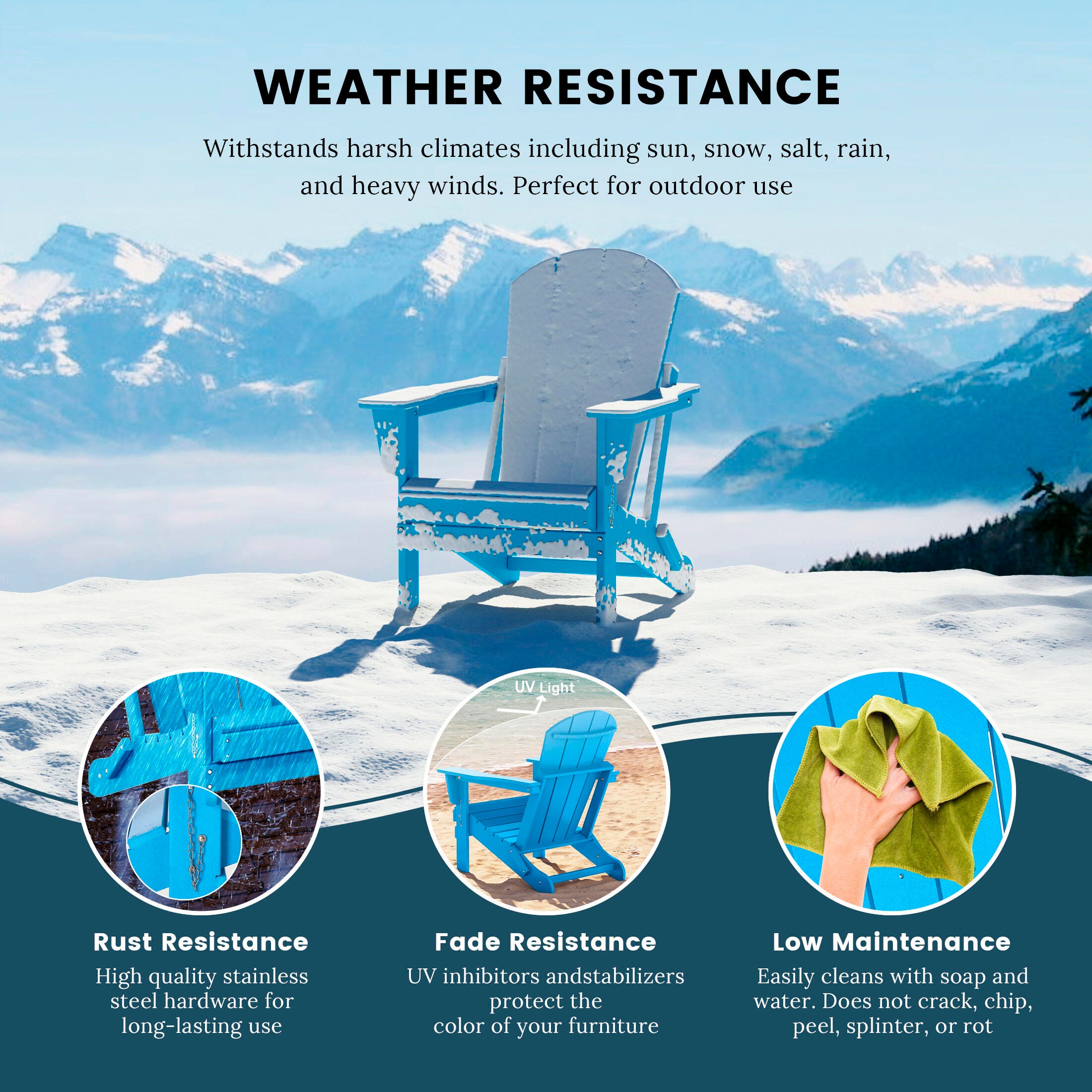 Westin Outdoor Newport Folding Poly Adirondack Chair (set Of 2), Pacific Blue, large