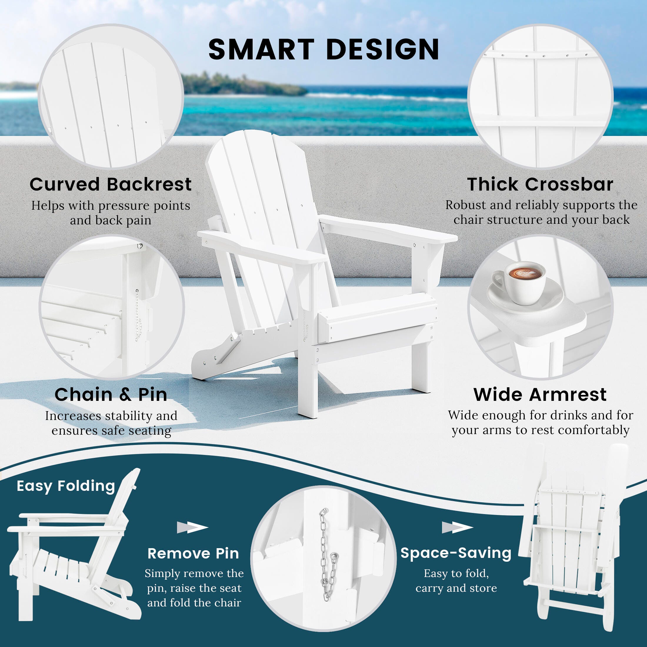 Westin Outdoor Newport Folding Poly Adirondack Chair (set Of 2), White, large
