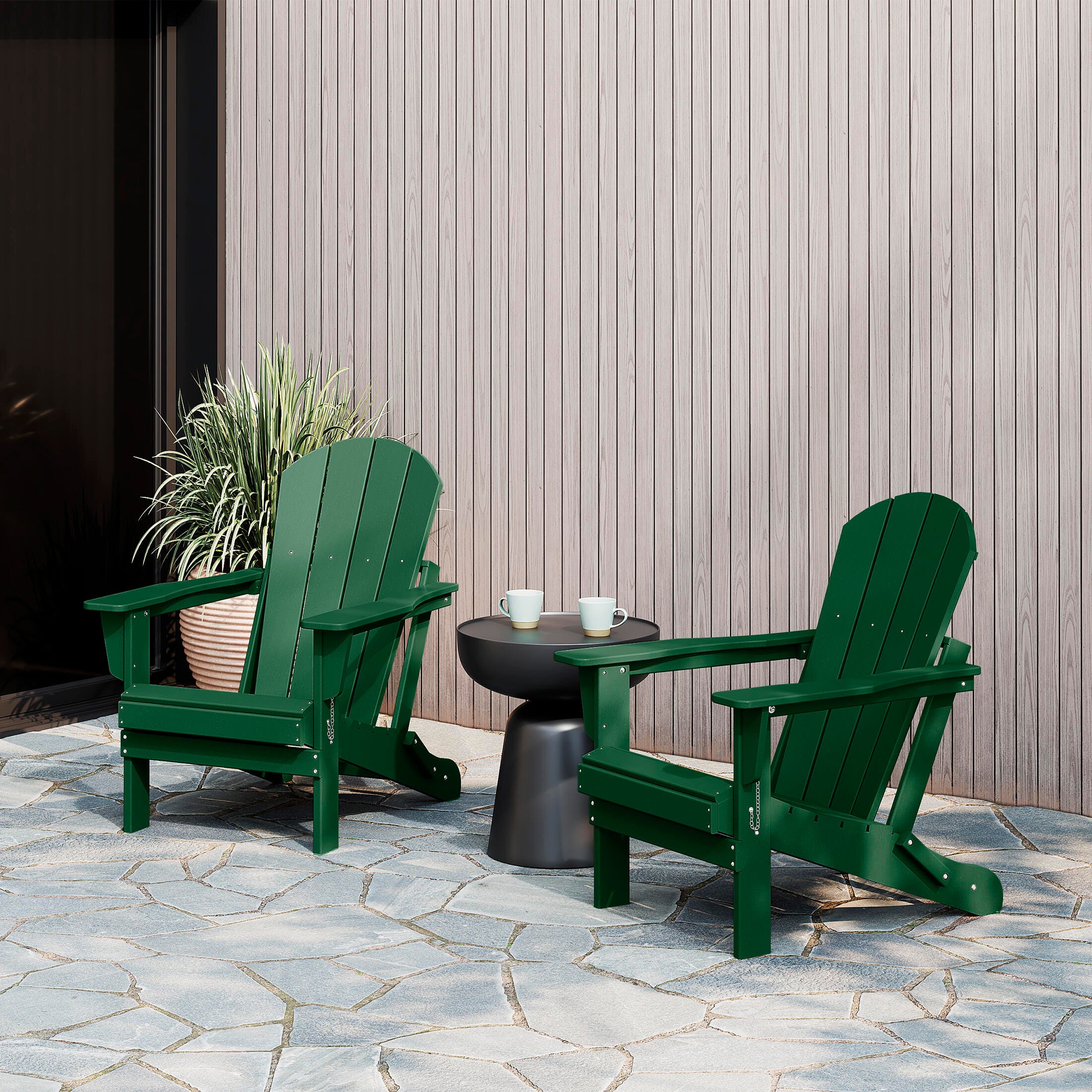 Westin Outdoor Newport Folding Poly Adirondack Chair (set Of 2), Dark Green, rollover
