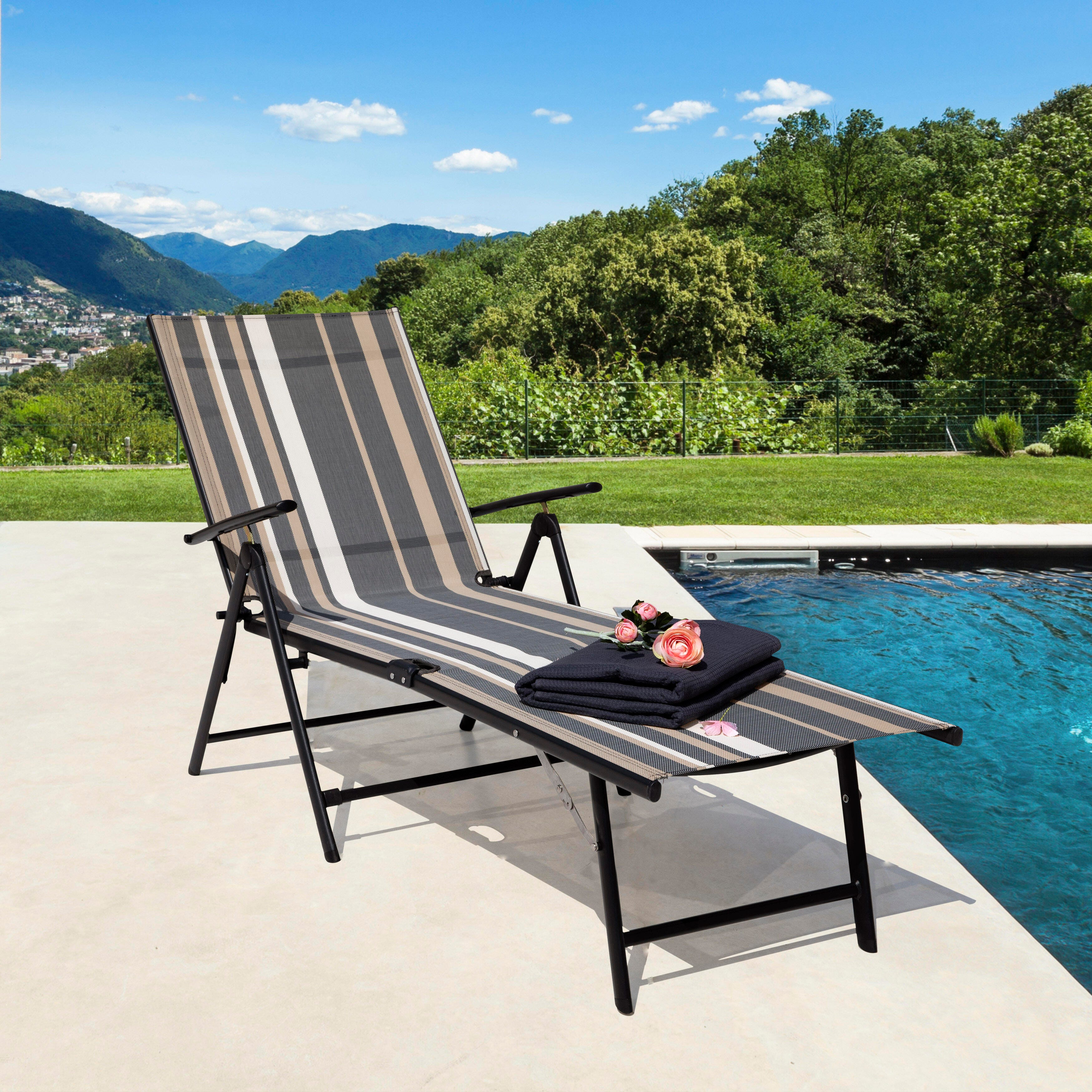 Nuu Garden Outdoor Reclining Chaise Lounge Chair, Stripe, rollover