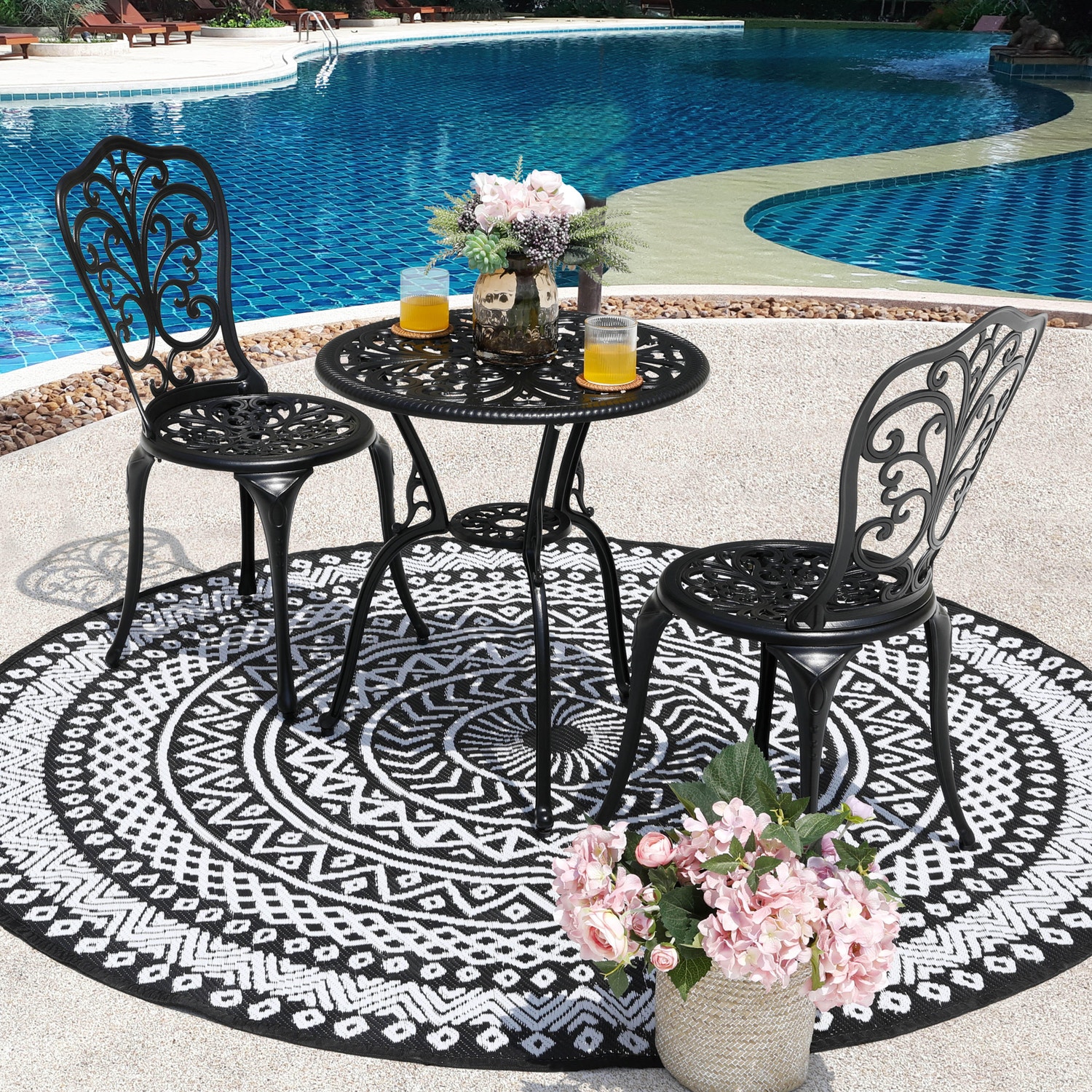 Nuu Garden 3-Piece Outdoor Bistro Set, Black