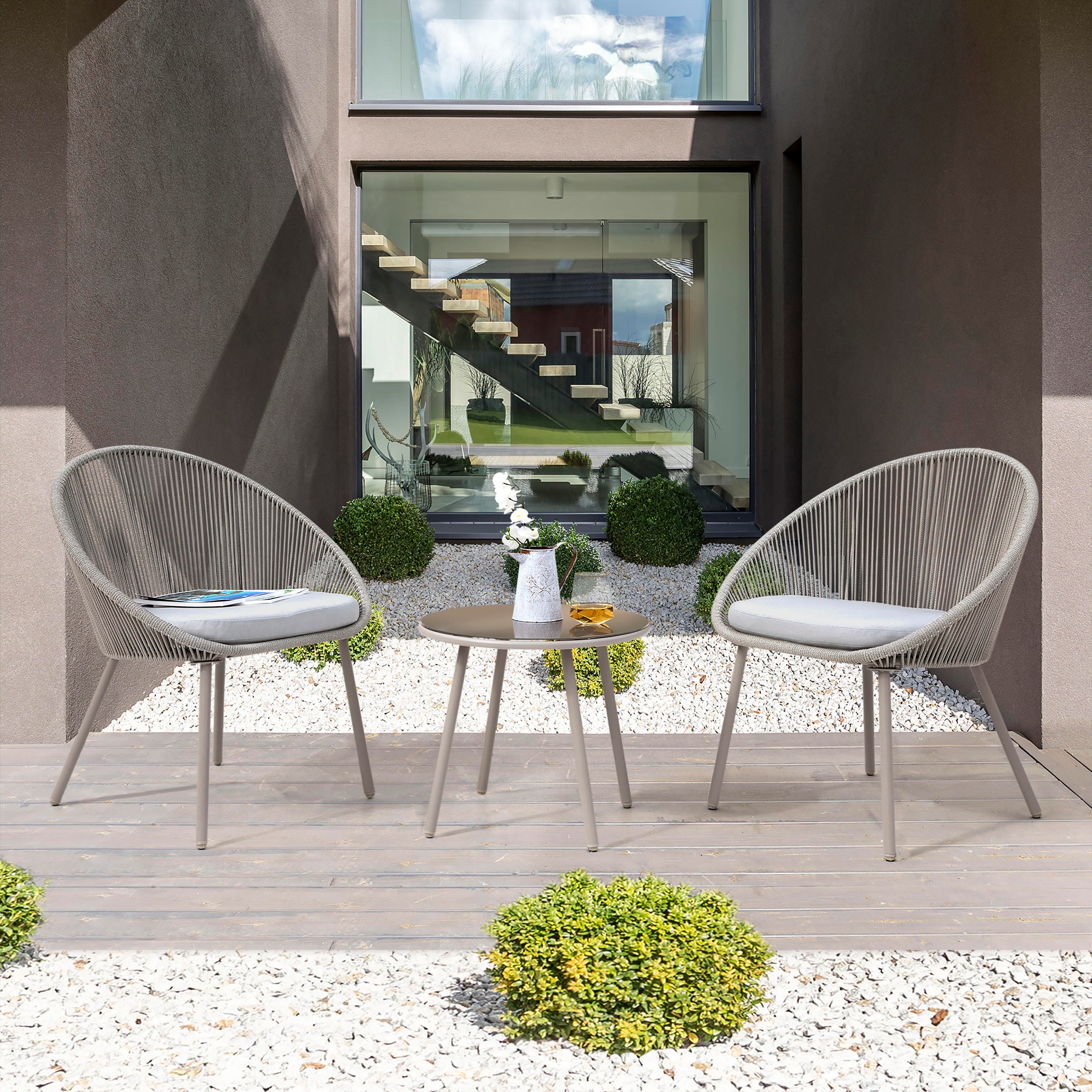 Nuu Garden 3 Piece Outdoor Woven Rope Bistro Set, Beige, large