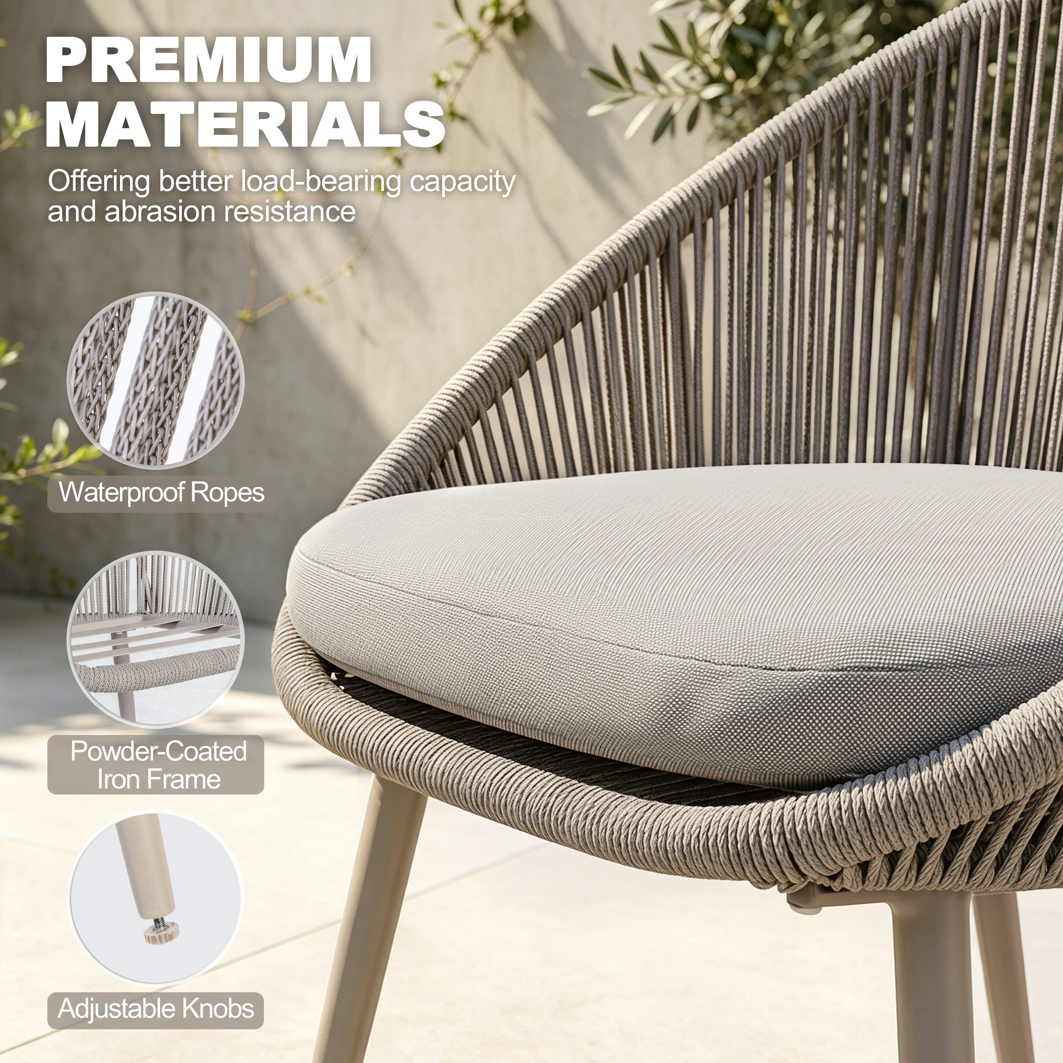 Nuu Garden 3 Piece Outdoor Woven Rope Bistro Set, Beige, large