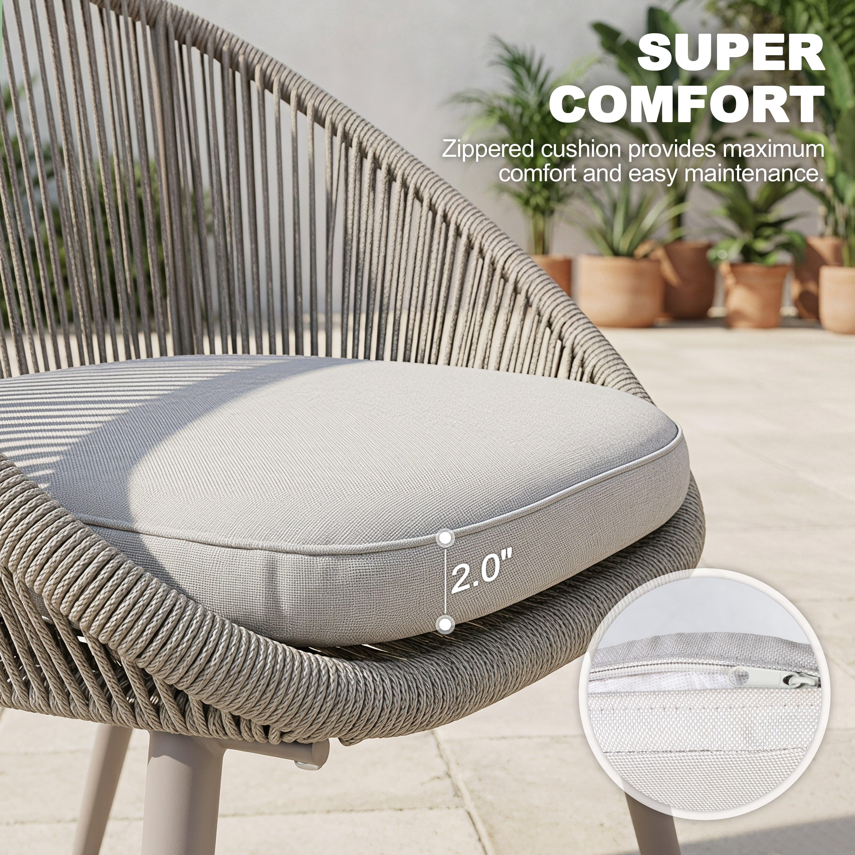 Nuu Garden 3 Piece Outdoor Woven Rope Bistro Set, Beige, large