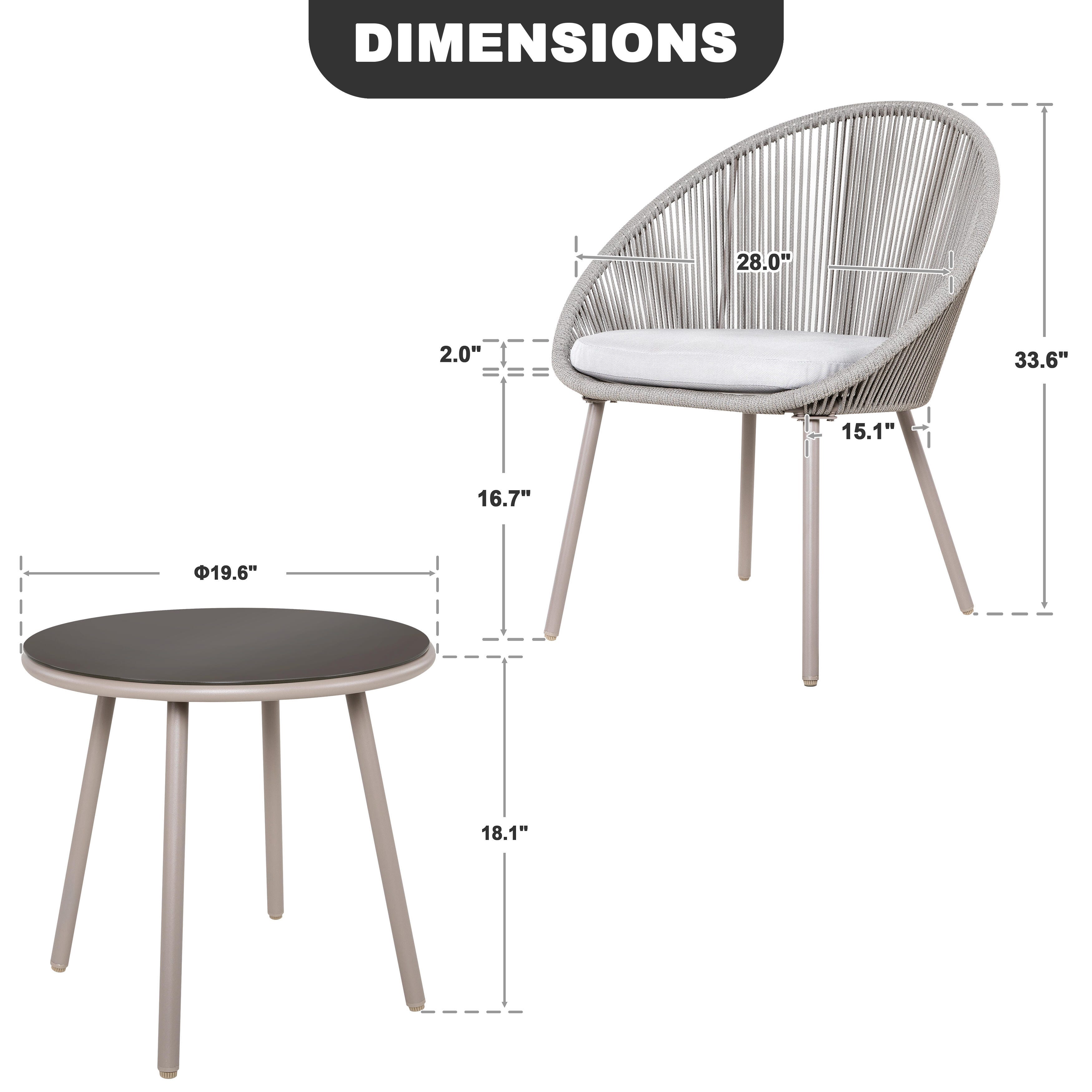 Nuu Garden 3 Piece Outdoor Woven Rope Bistro Set, Beige, large