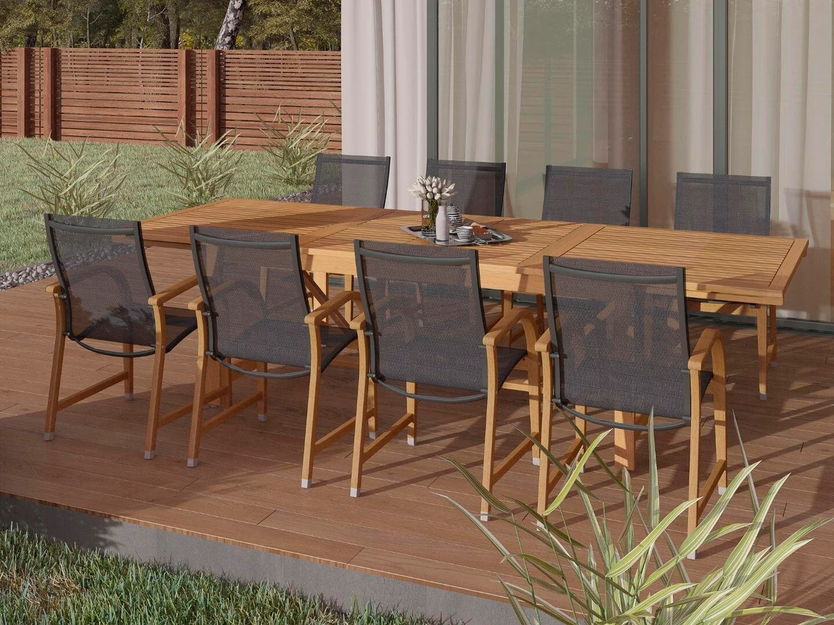 Amazonia 9-Piece Outdoor Patio Dining Set, Light Brown/Black