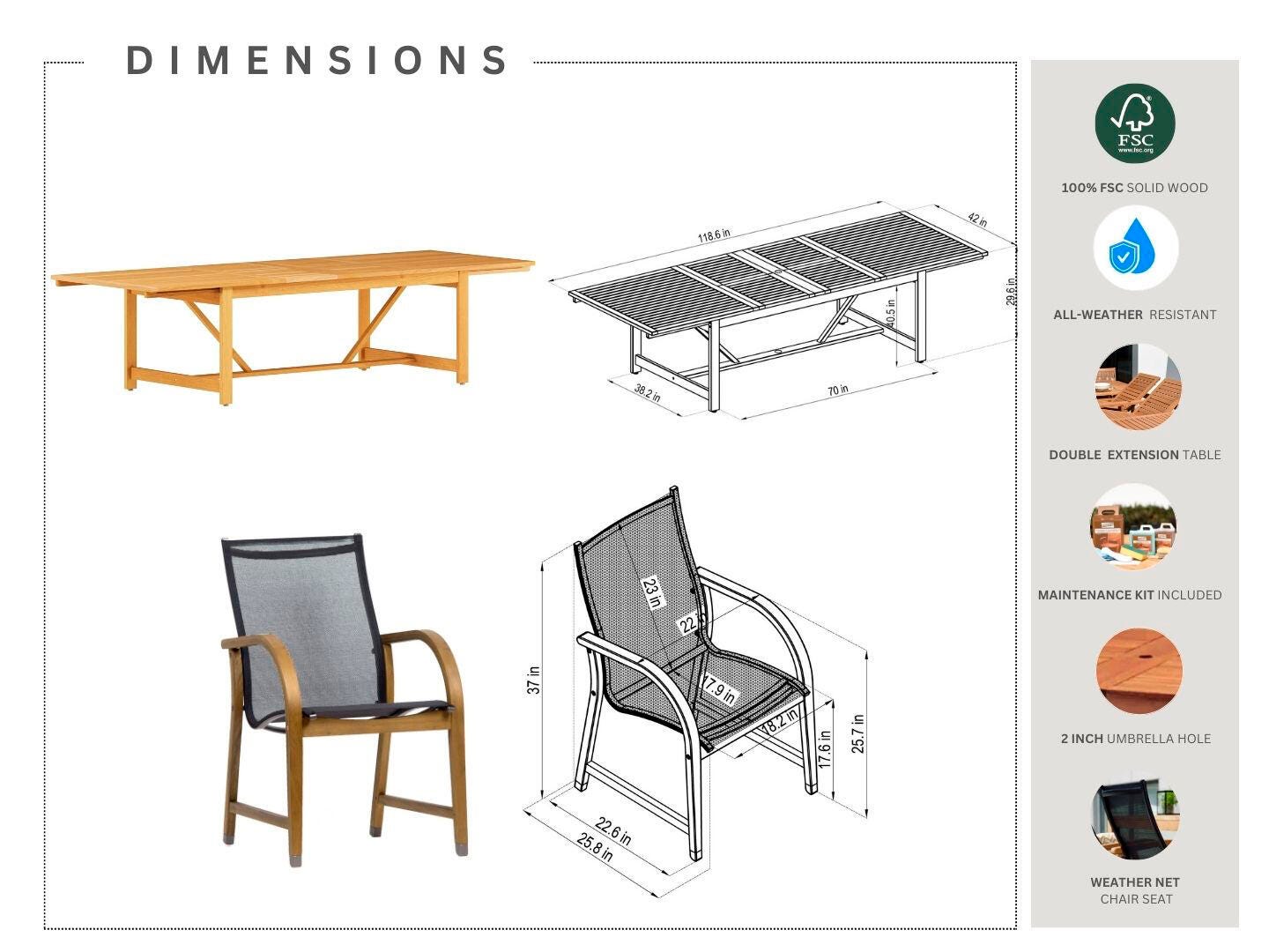 Amazonia 9-Piece Outdoor Patio Dining Set, , large
