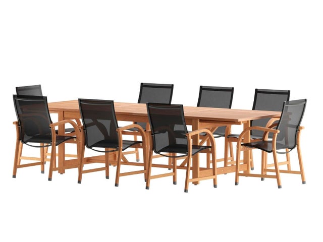 Amazonia 9-Piece Outdoor Patio Dining Set, Light Brown/Black