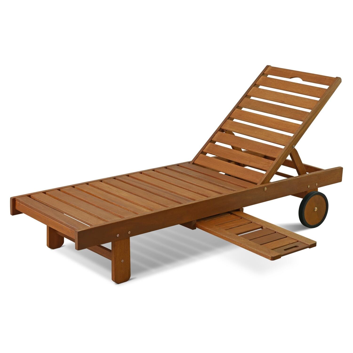 Furinno Tioman Outdoor Hardwood Sun Lounger with Tray, , large