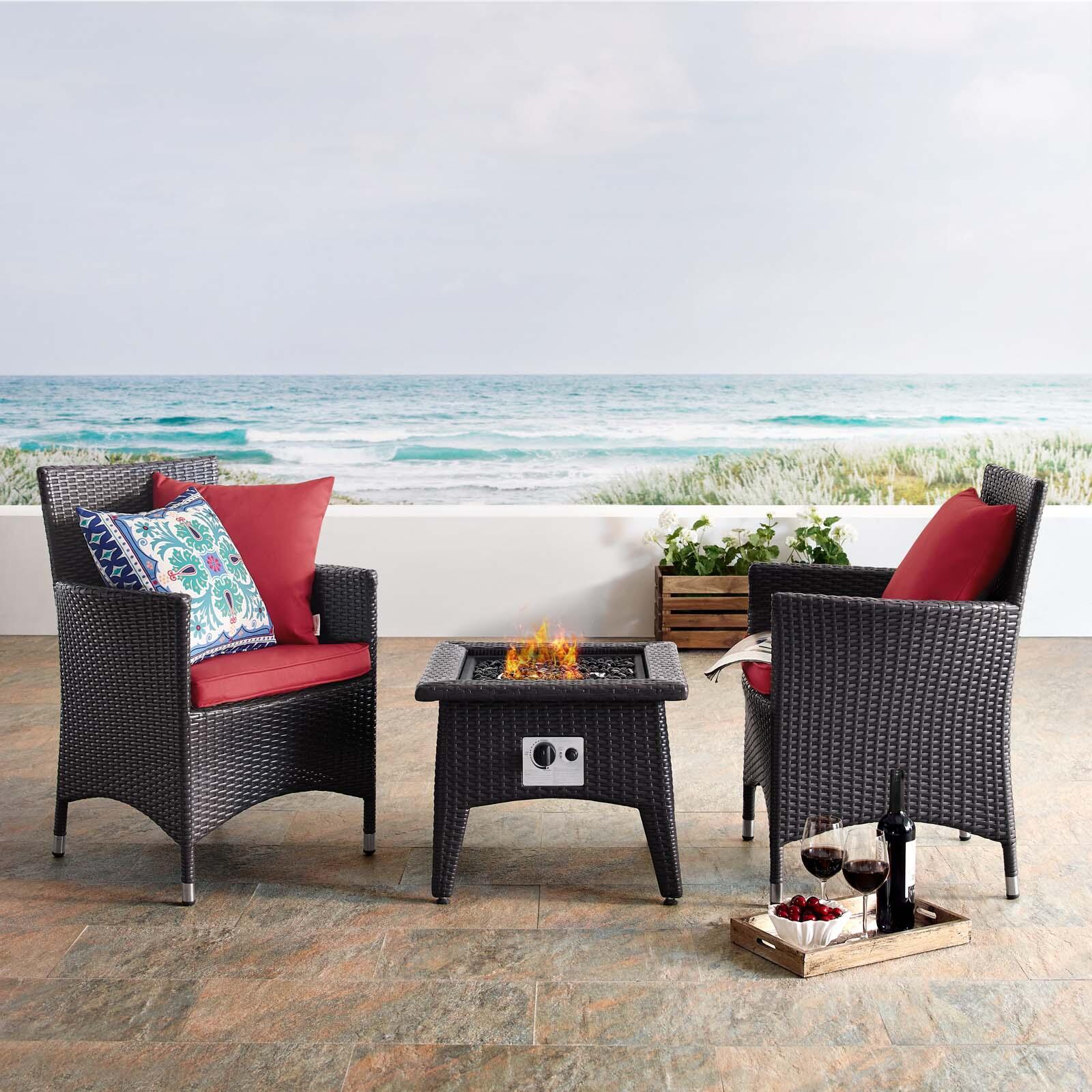 Modway Convene Outdoor Weather Resistant Fire Pit 3-Piece Set, Espresso/Red, rollover
