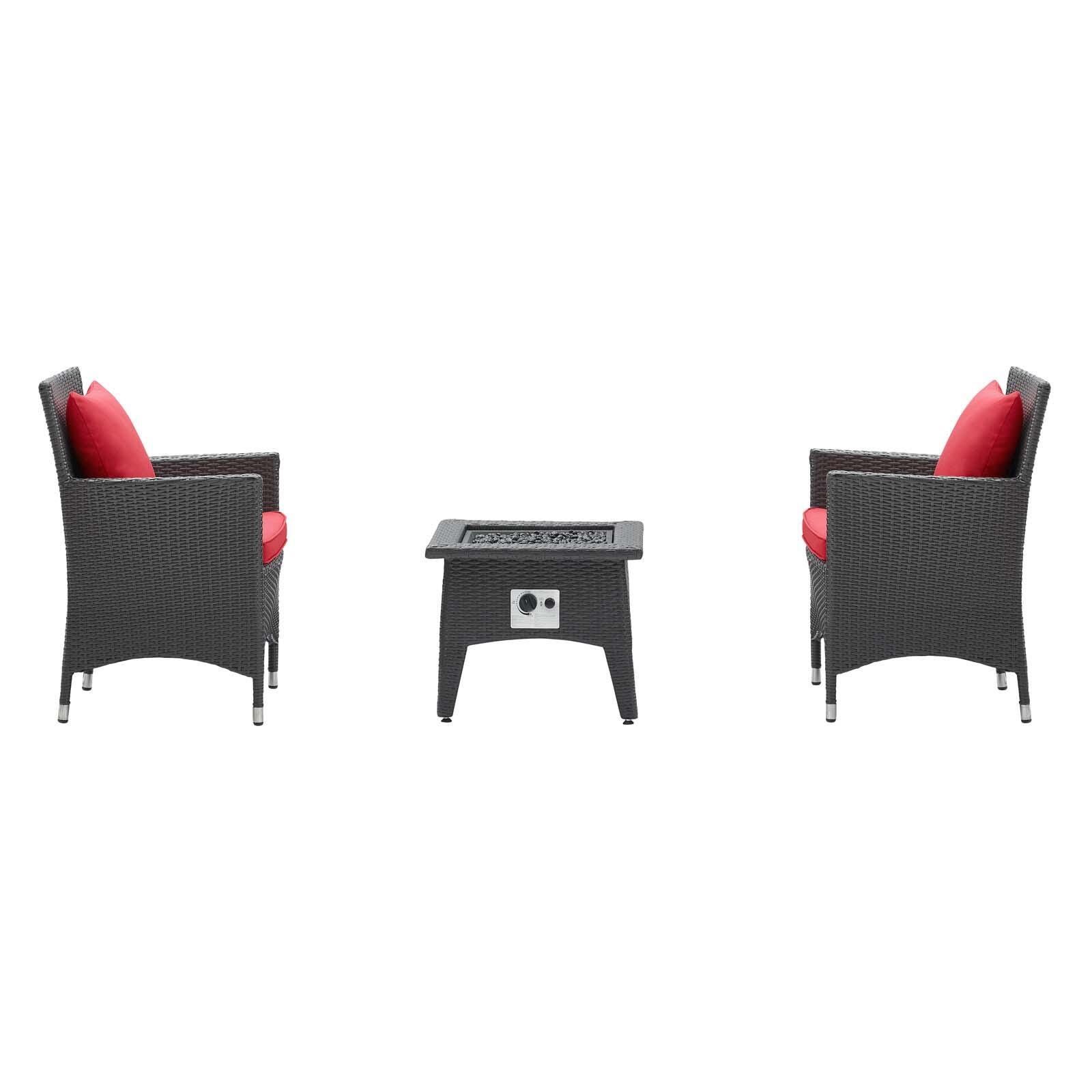 Modway Convene Outdoor Weather Resistant Fire Pit 3-Piece Set, Espresso/Red, large