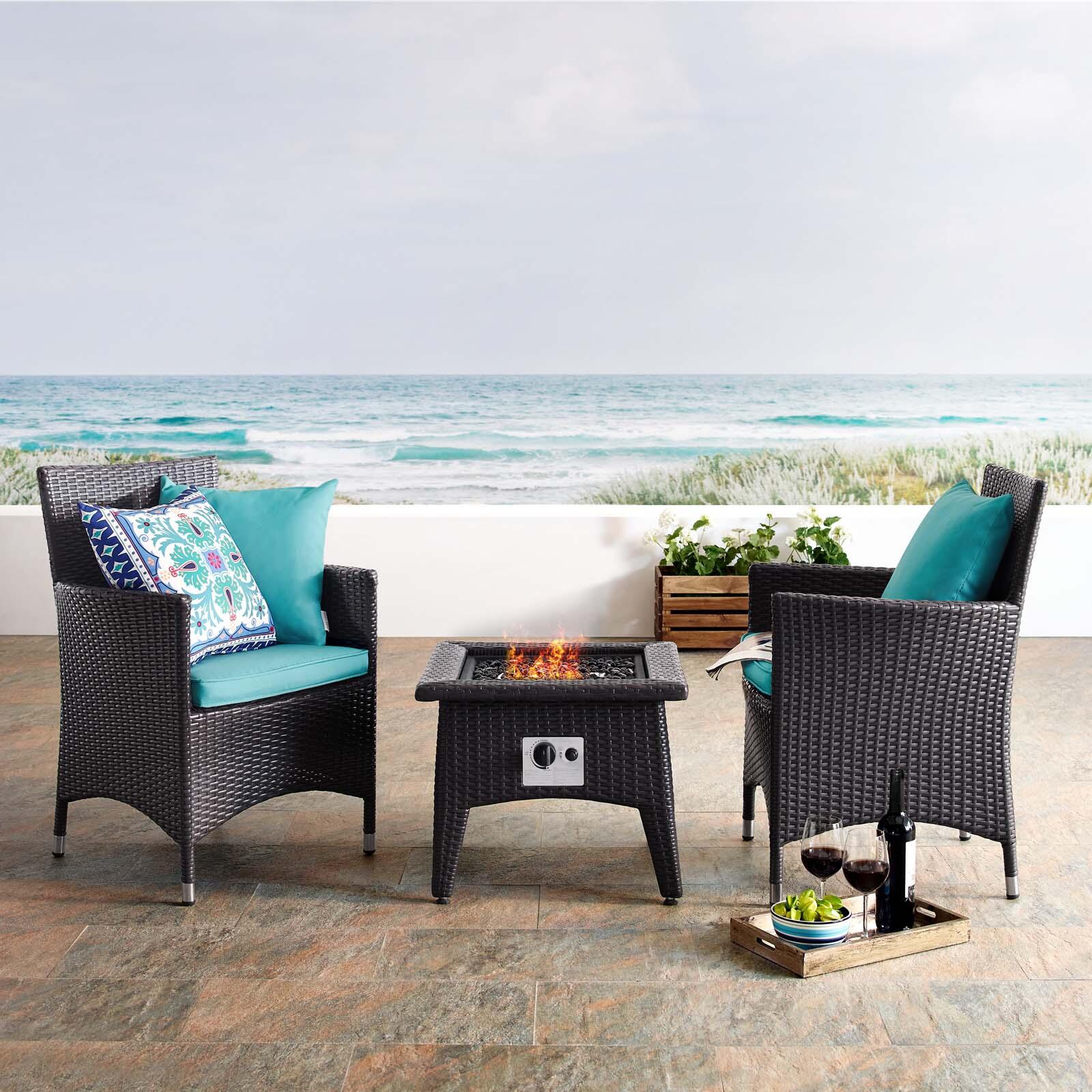 Modway Convene Outdoor Weather Resistant Fire Pit 3-Piece Set, Espresso/Turquoise, rollover